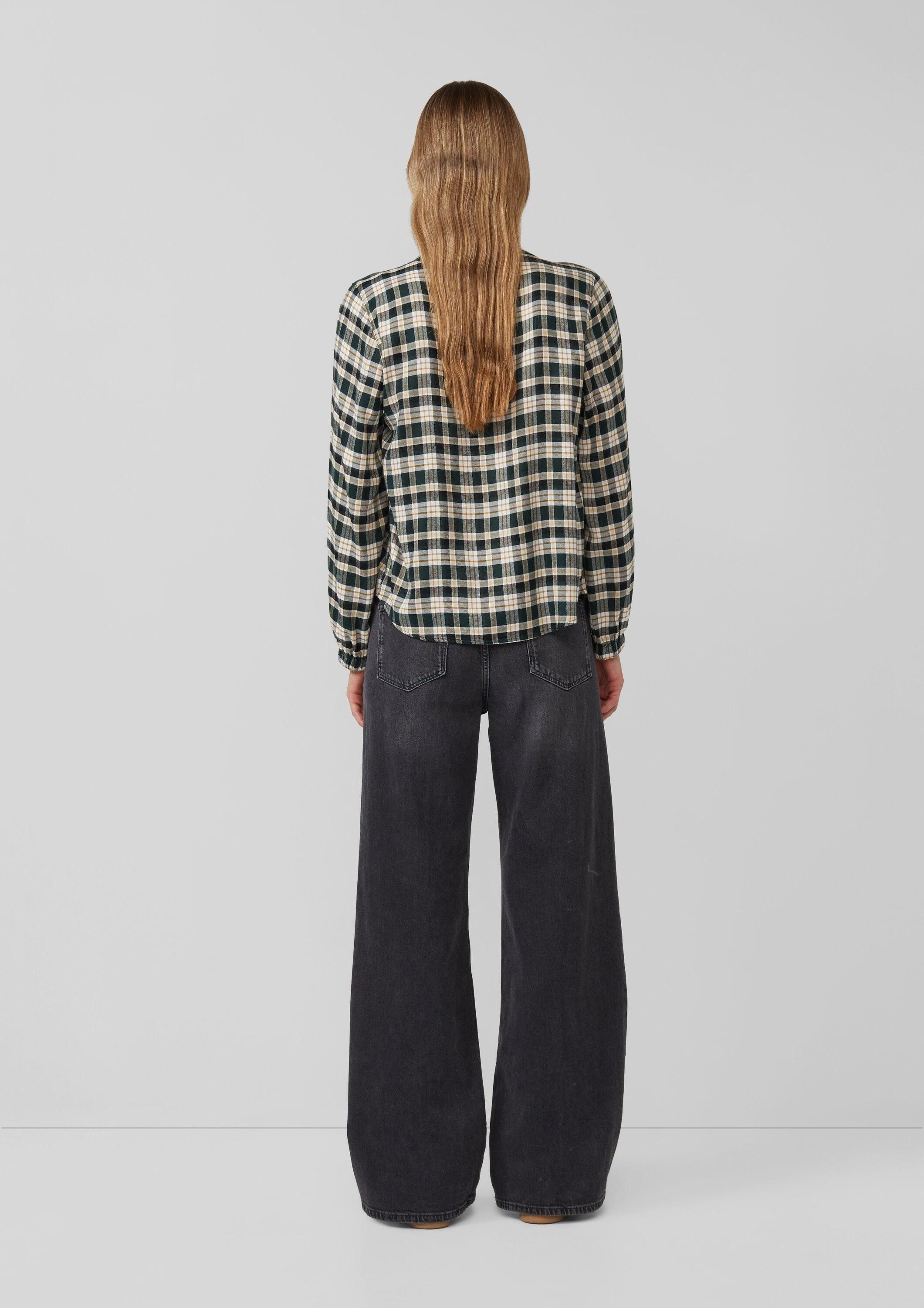 s.Oliver Langarmbluse Bluse Karo-Bluse mit Faltendetail und elastischen Ärmelbündchen