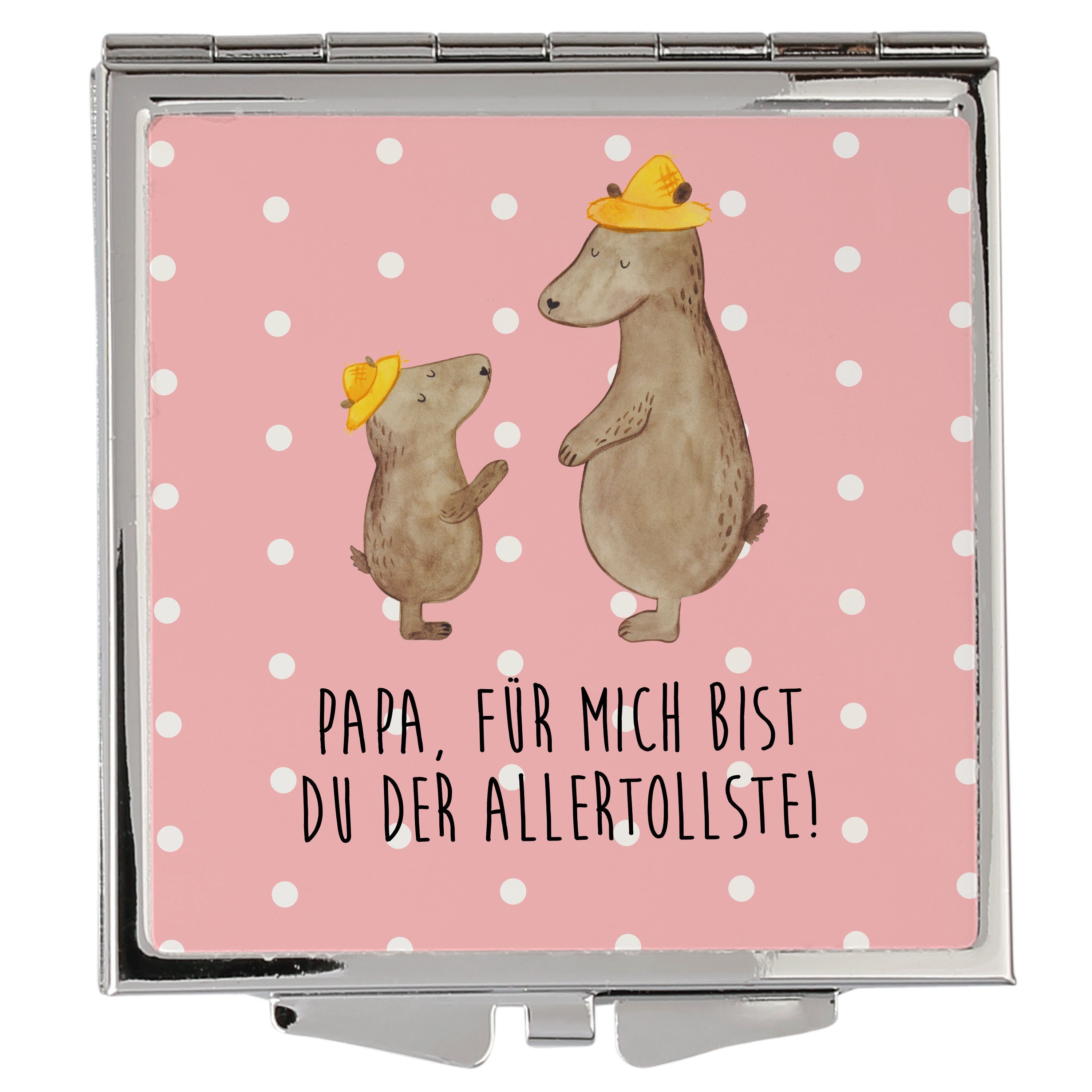 Mr. & Mrs. Rot Geschenk Hut Panda - Kosmetikspiegel Sohn, (1-St) - Pastell mit Geschenk, Bären Papa, silber