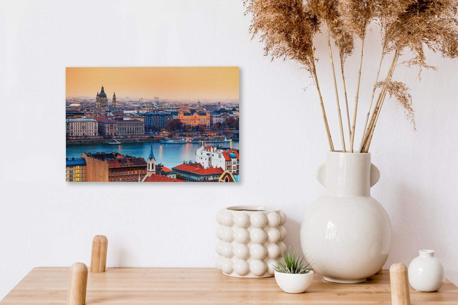 - Budapest St), (1 30x20 - Wanddeko, OneMillionCanvasses® Wandbild Haus cm Leinwandbilder, Leinwandbild Aufhängefertig, Fluss,