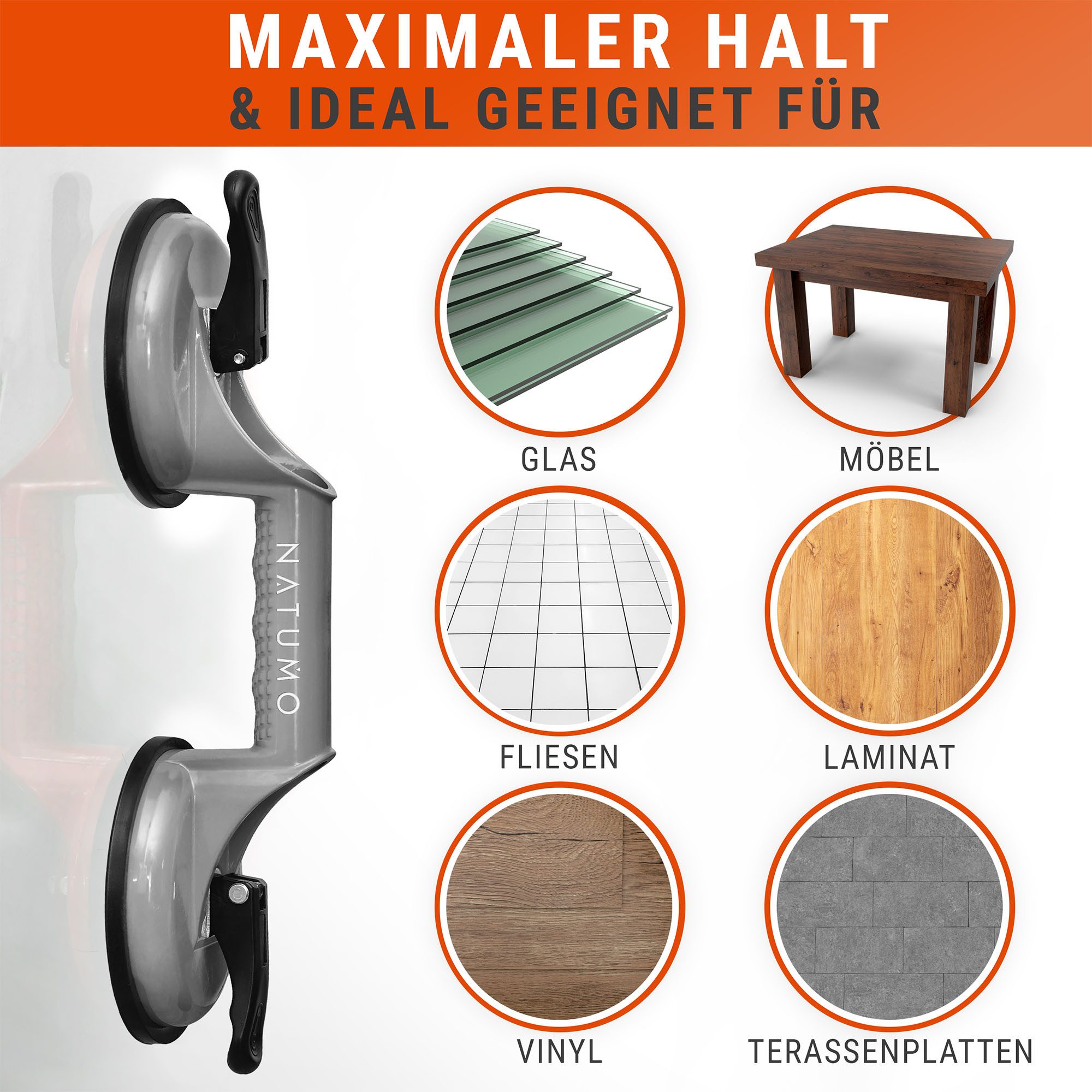 Thumbnail - natumo Saugheber [2er Set] - mit 100kg Tragkraft - für verschiedene Oberflächen, -], 100kg Tragkraft