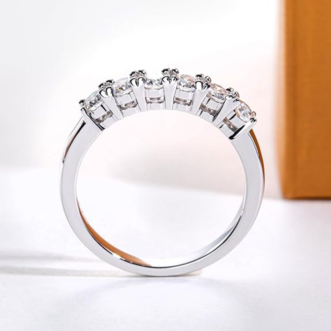 Jumpeak Diamantring D VVS1 14K Gold,Diamant Ring Damen,Verlobungsring, Runder Brillantschliff, Hochzeitsband, Hochzeitsgeschenk, 6 Diamanten
