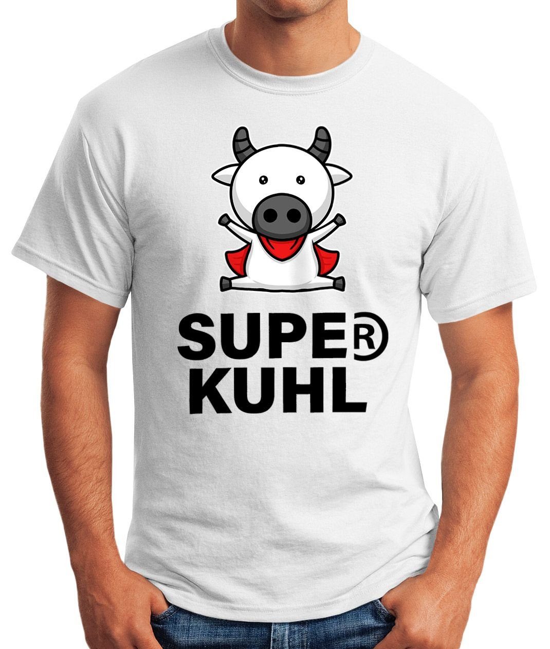 Print-Shirt Print Herren Super Moonworks® Kuh Kuhl mit Fun-Shirt MoonWorks T-Shirt weiß Tier-Motiv Lustiges