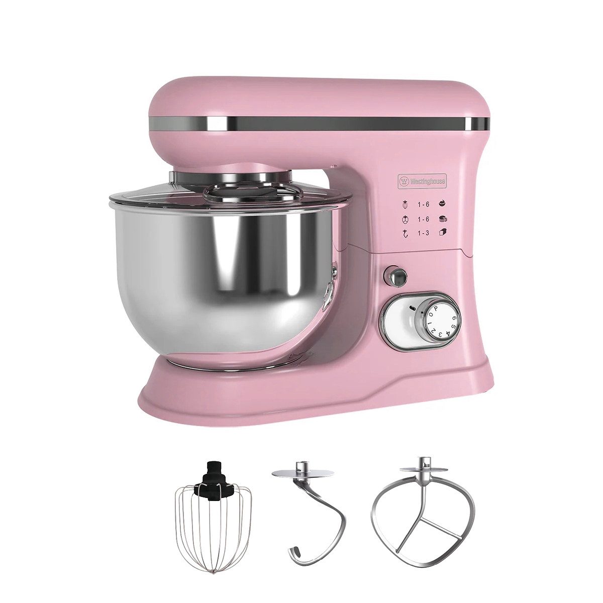 Westinghouse Küchenmaschine Retro-Serie 5 l 1200 W mit Knethaken, 1200,00 W, 5,00 l Schüssel, 5-l-Edelstahlschüssel, 6 Stufen plus Pulsfunktion, Knethaken