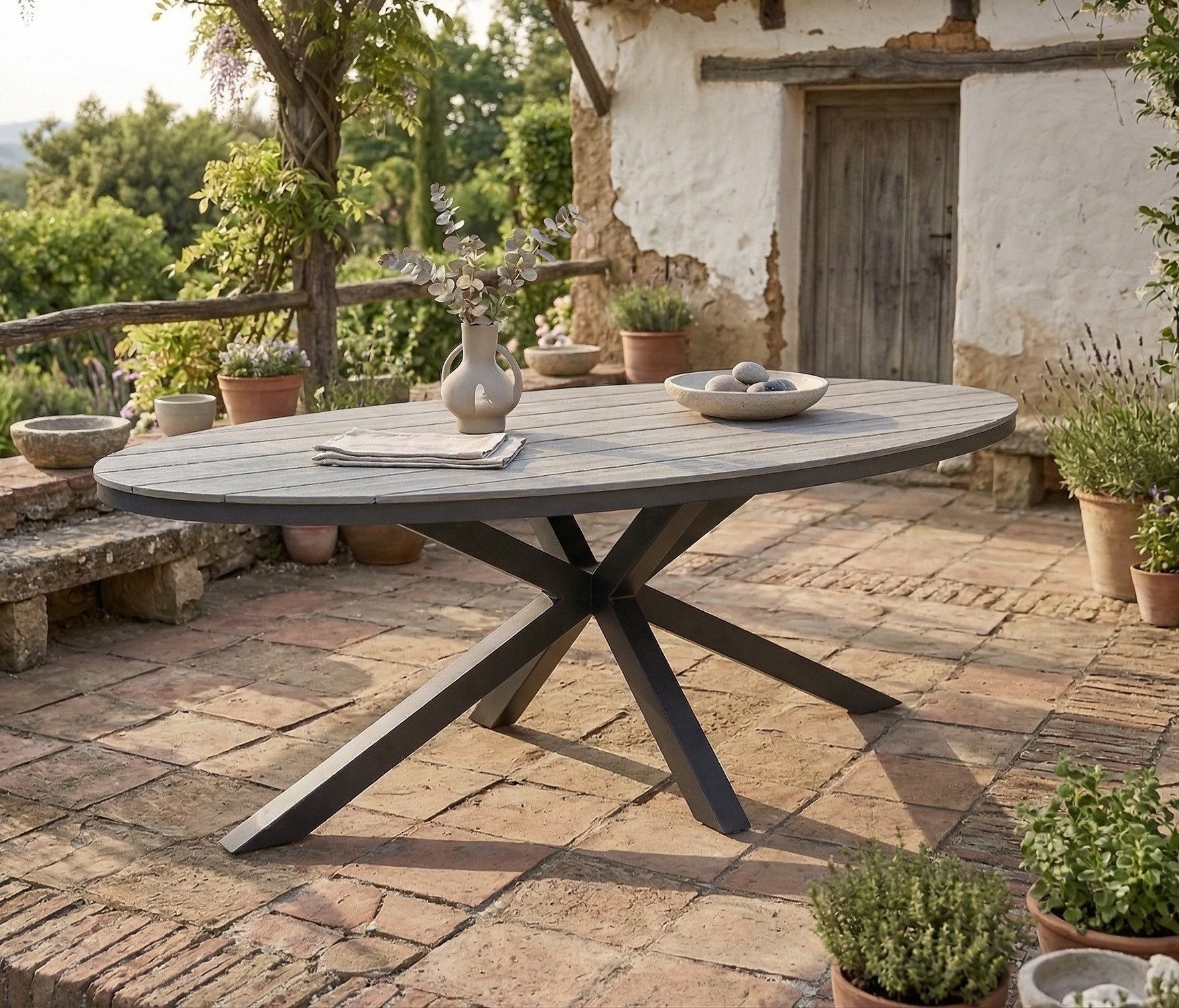 Gardissimo Gartentisch Armati oval dunkel 220x115 cm (Esstisch, 1 Tisch), höhenverstellbare Füße / wetterfest / pflegeleicht / Aluminium