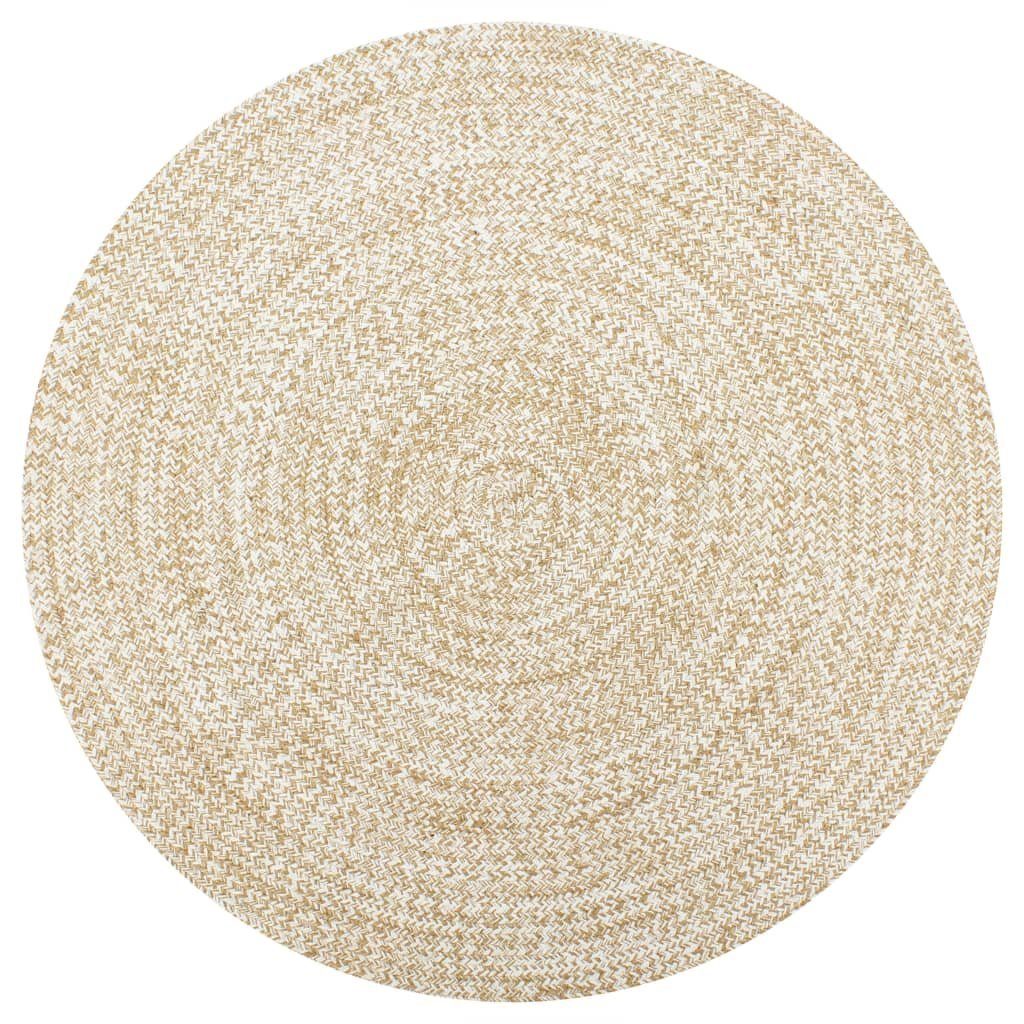 Teppich Handgefertigt Jute Weiß und Natur 120 cm, furnicato, Runde