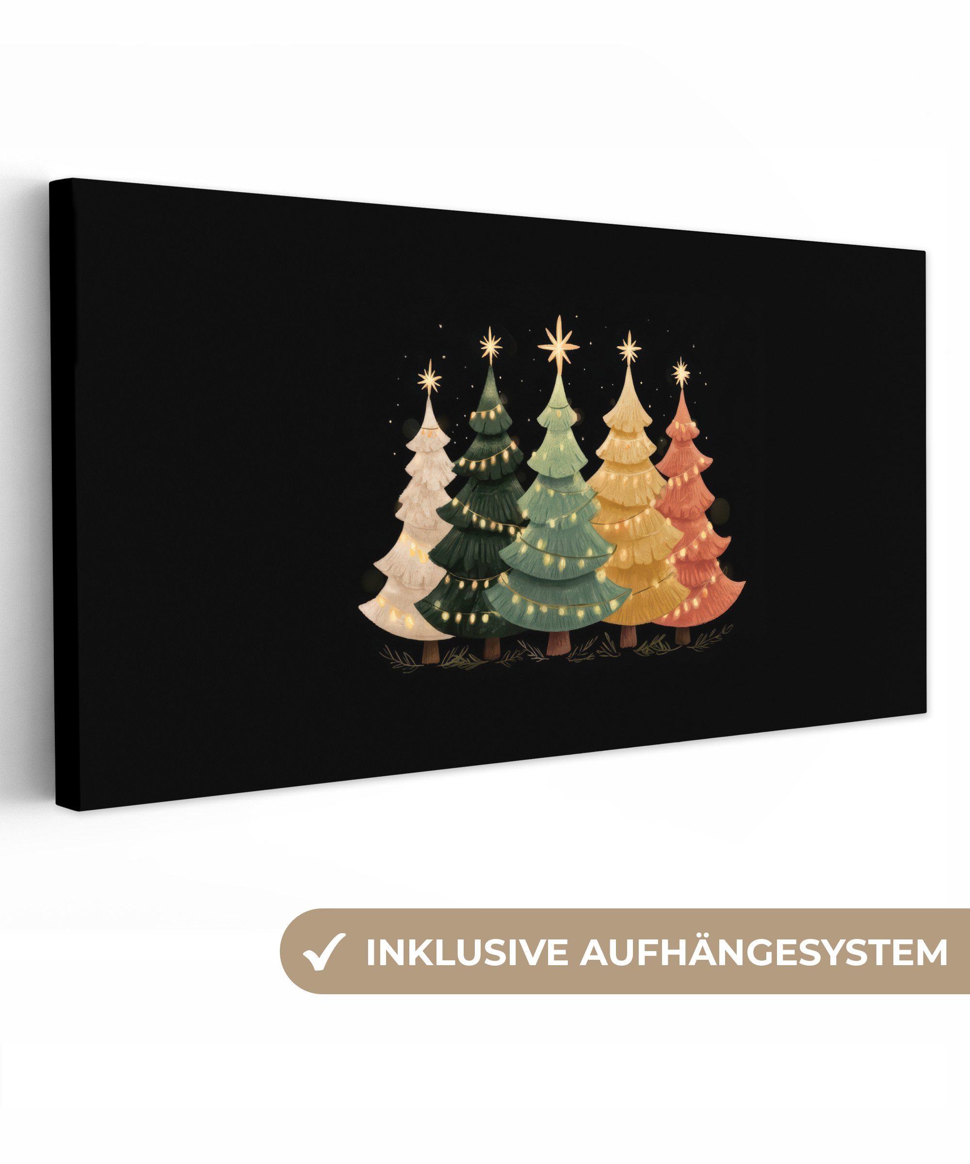 OneMillionCanvasses® Leinwandbild Panorama Weihnachtsbäume - Bunt günstig online kaufen