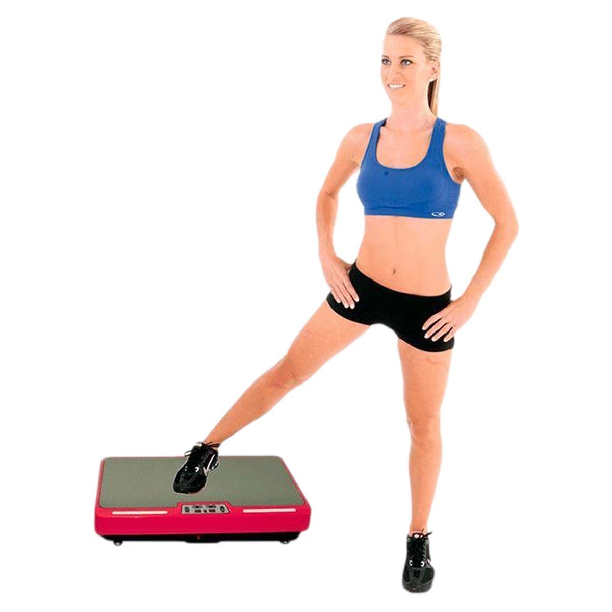 Gymform® Vibrationsplatte VibroMax Rot Trainingsplatte, inkl. und (4 99 Fernbedienung Widerstandsbänder Programme, 10 W, Plus 200,00 tlg), Intensitätsstufen