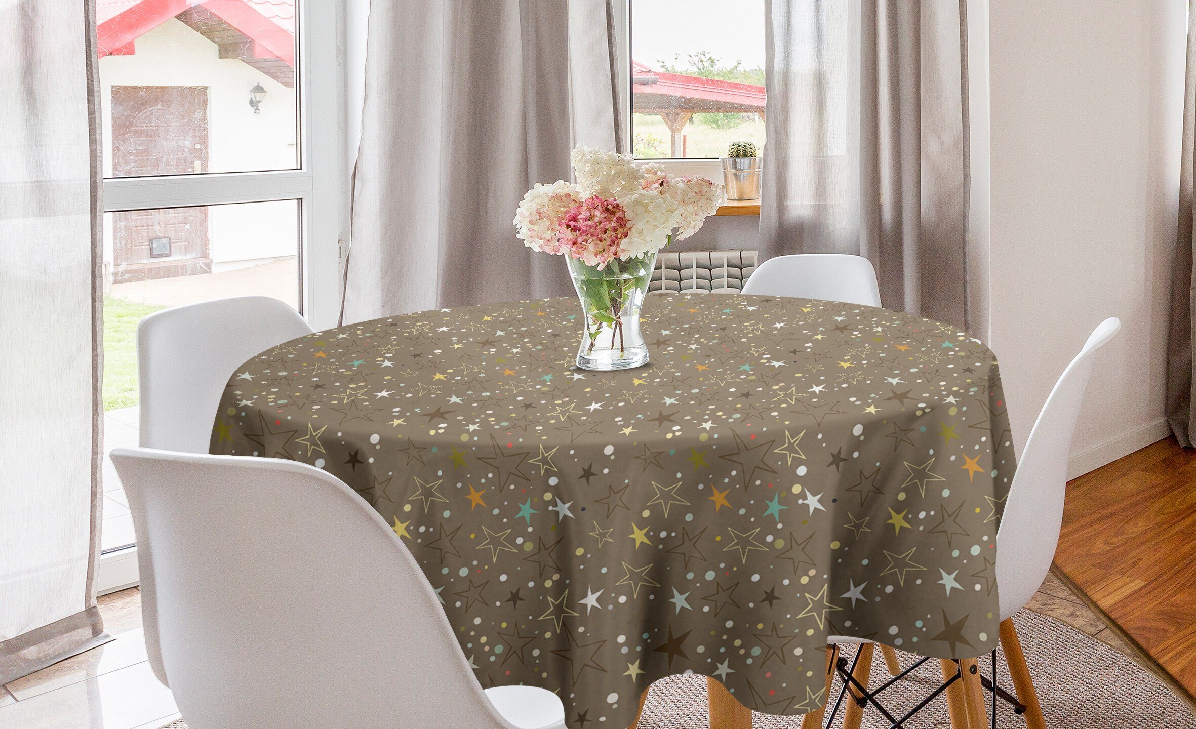 Abakuhaus Tischdecke Kreis Tischdecke Abdeckung für Esszimmer Küche Dekoration, Abstrakt Unregelmäßige Sterne und Punkte