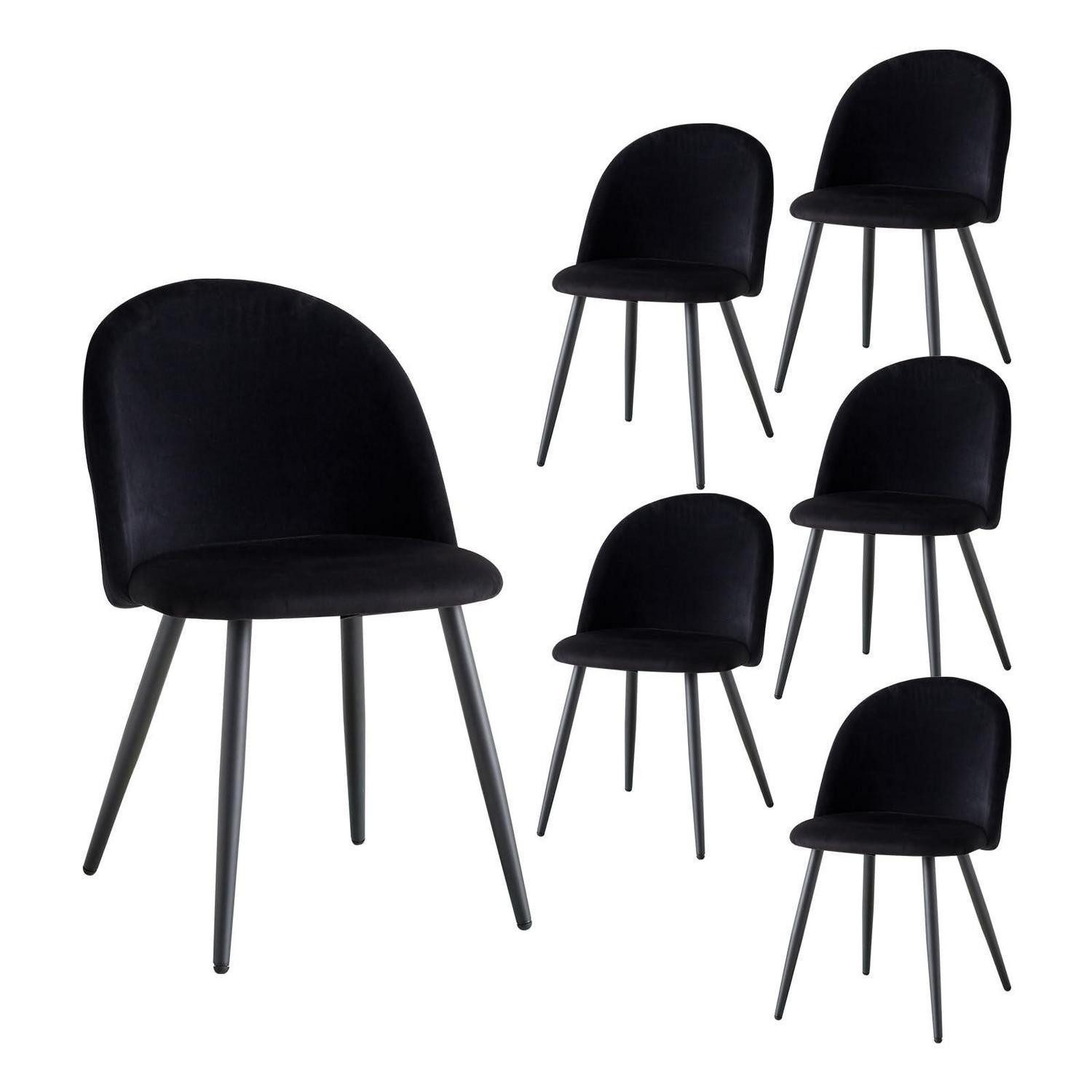 LuxusKollektion Esszimmerstuhl Stühle Set 2 4 6 Samt Rückenlehne Schwarz 6 Stühle Schwarz