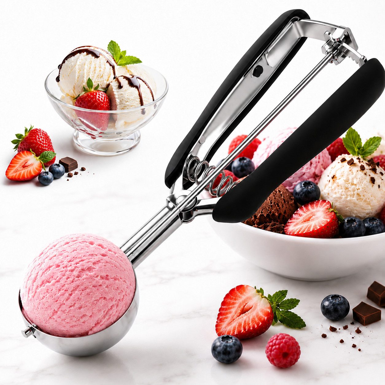 ibettertec Eisportionierer mit Auslöser, 304 Edelstahl, für Eis, Melone & Keksteig