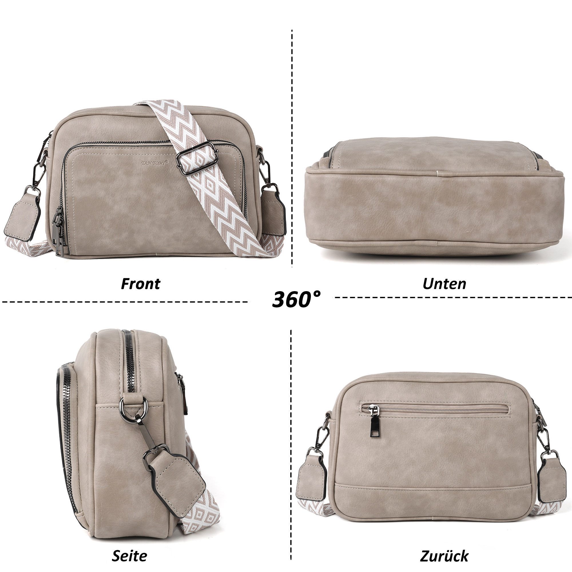 TAN.TOMI Umhängetasche Handtasche Damen mittelgroß tasche mit Verstelbaar Schultergurt, Fronttasche mit mehreren Fächern Weich Breiter Gurt