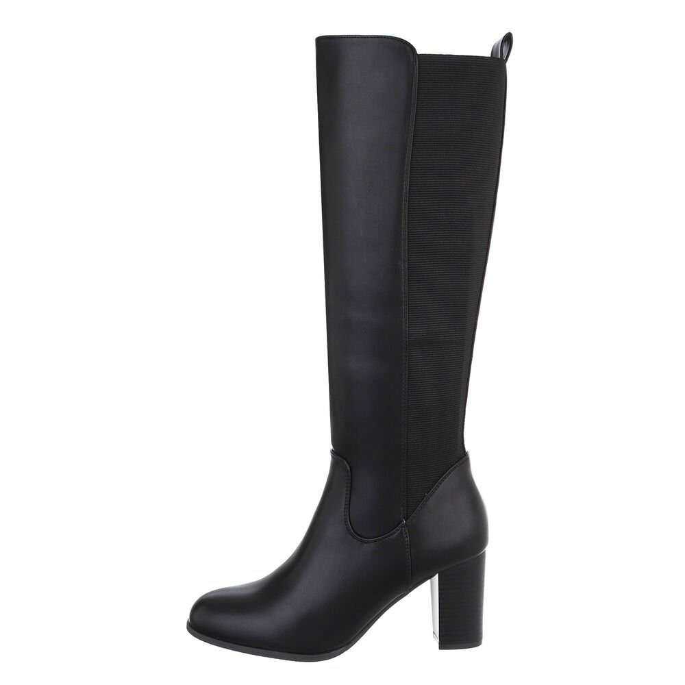 Ital-Design Damen Langschaftstiefel mit Blockabsatz und Stretch High-Heel-Stiefel (85081022) Blockabsatz High-Heel Stiefel in Schwarz