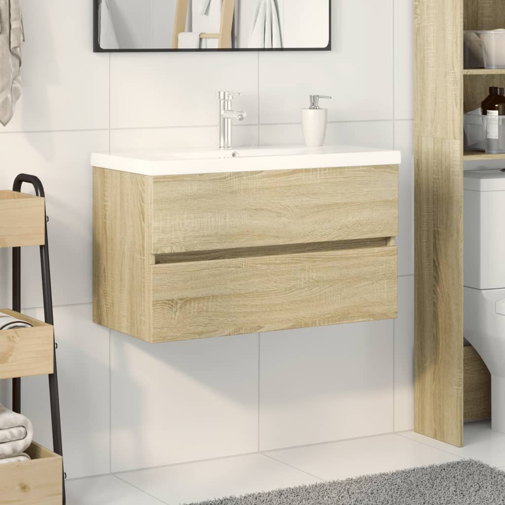vidaXL Badezimmerspiegelschrank 2-tlg. Badmöbel-Set Keramik und Holzwerkstoff (1-St)