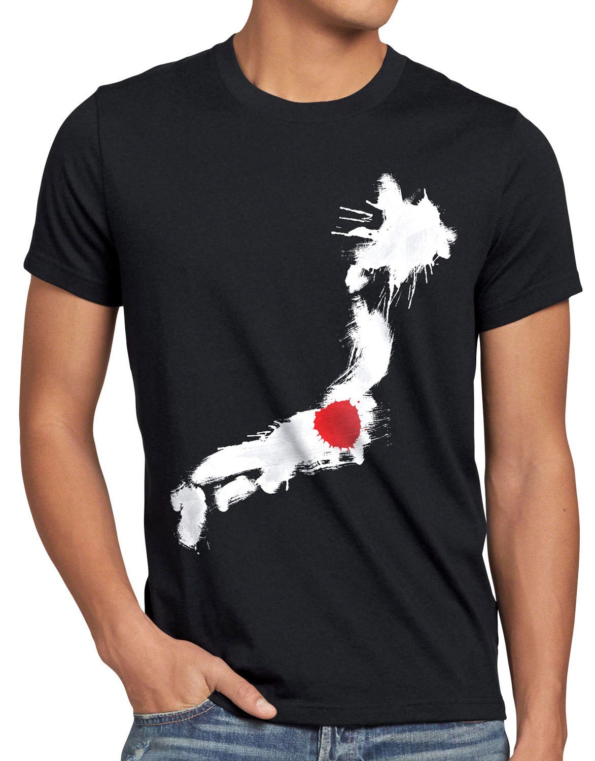 Nihon Fahne EM style3 Flagge T-Shirt Fußball schwarz Print-Shirt Sport Japan Herren WM