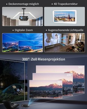 ZCGIOBN Hell LED Projektor 4K Intelligenter Heimkino Portabler Projektor (1000 lm, 1920x1080 px, Android Projektor 5G WiFi Bluetooth Wireless mit HDMI USB RJ45 Zoom)