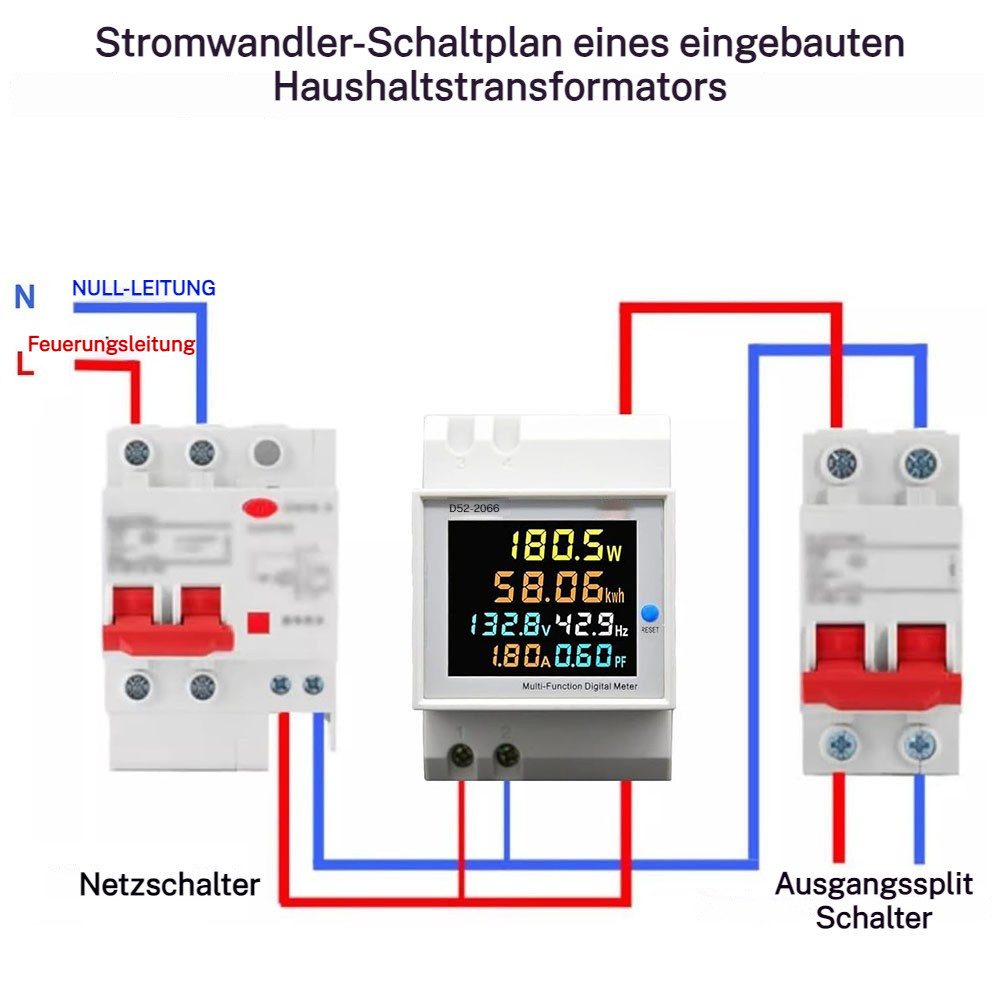 VIVIHEYDAY Wechselstromzähler Hutschiene 6in1 Stromzähler, LCD Strommessgerät, Digital Energiekostenmessgerät Einphasig Stromverbrauchsmesser, AC 40-300V/AC250-450V Stromstärke 0-100A