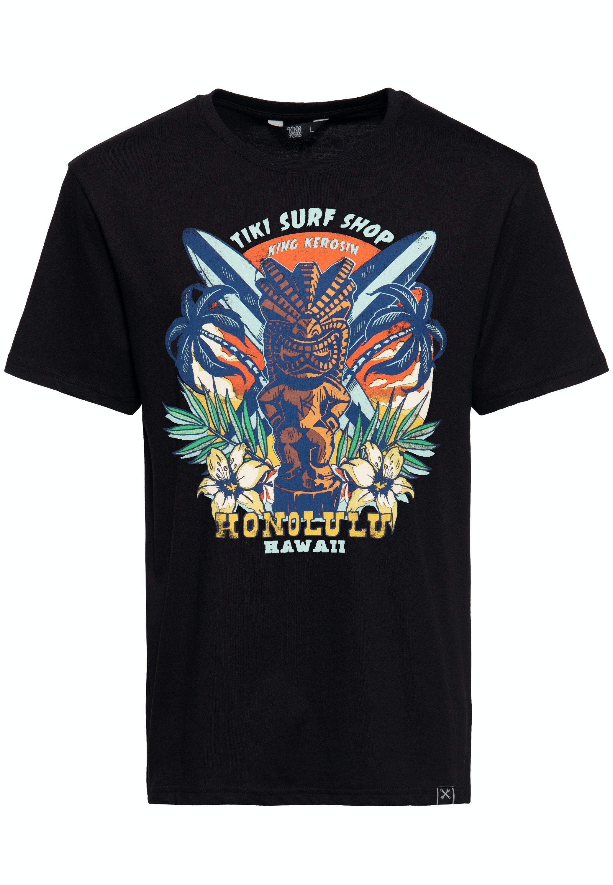 KingKerosin Print-Shirt Tiki Surf Shop (1-tlg) mit Retro Front Print im "Tikki-Surf" Design black