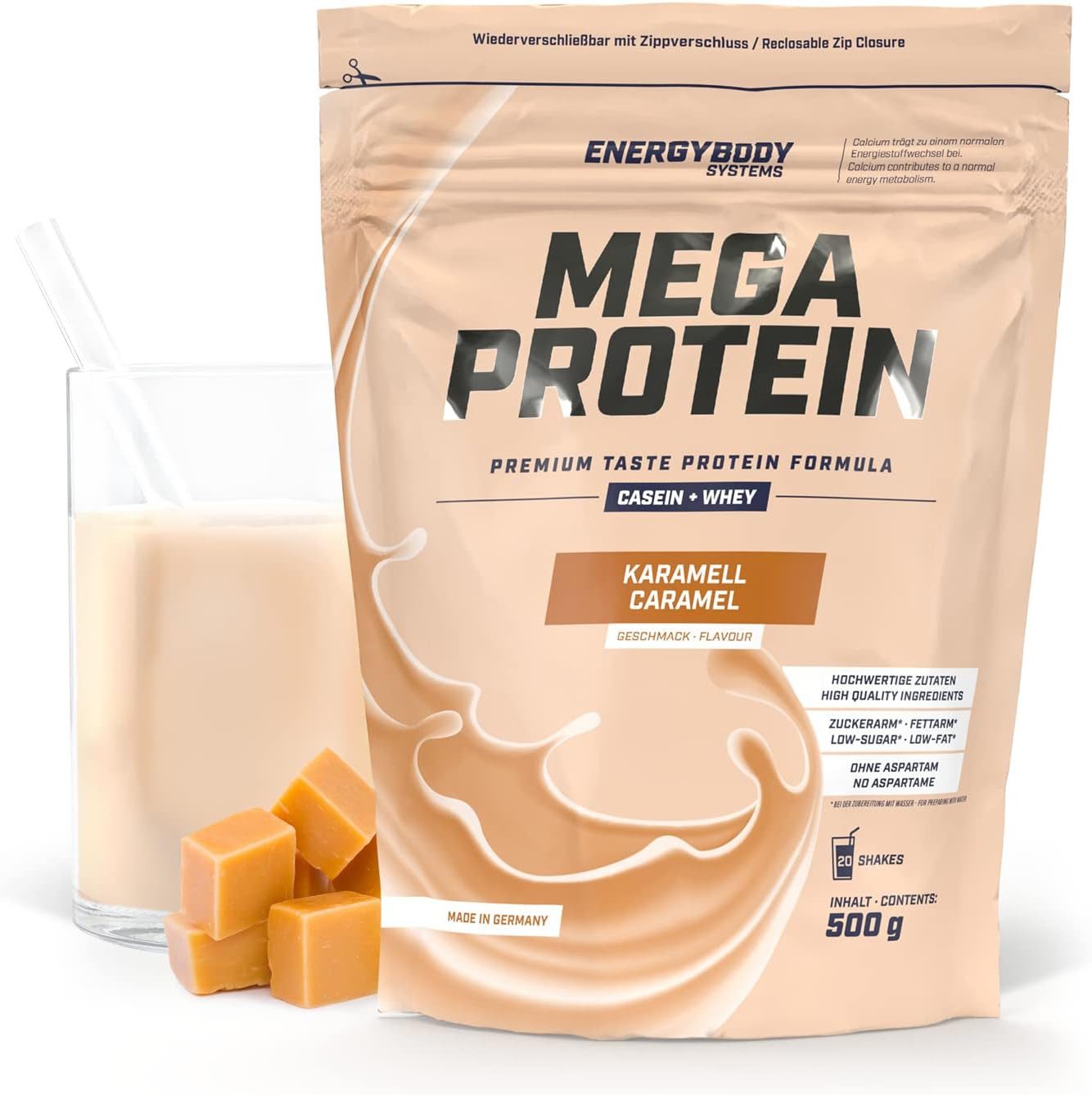 Energybody Systems Mega Protein Pulver, Whey und Casein Eiweißpulver, super cremig lecker, aspartamfrei