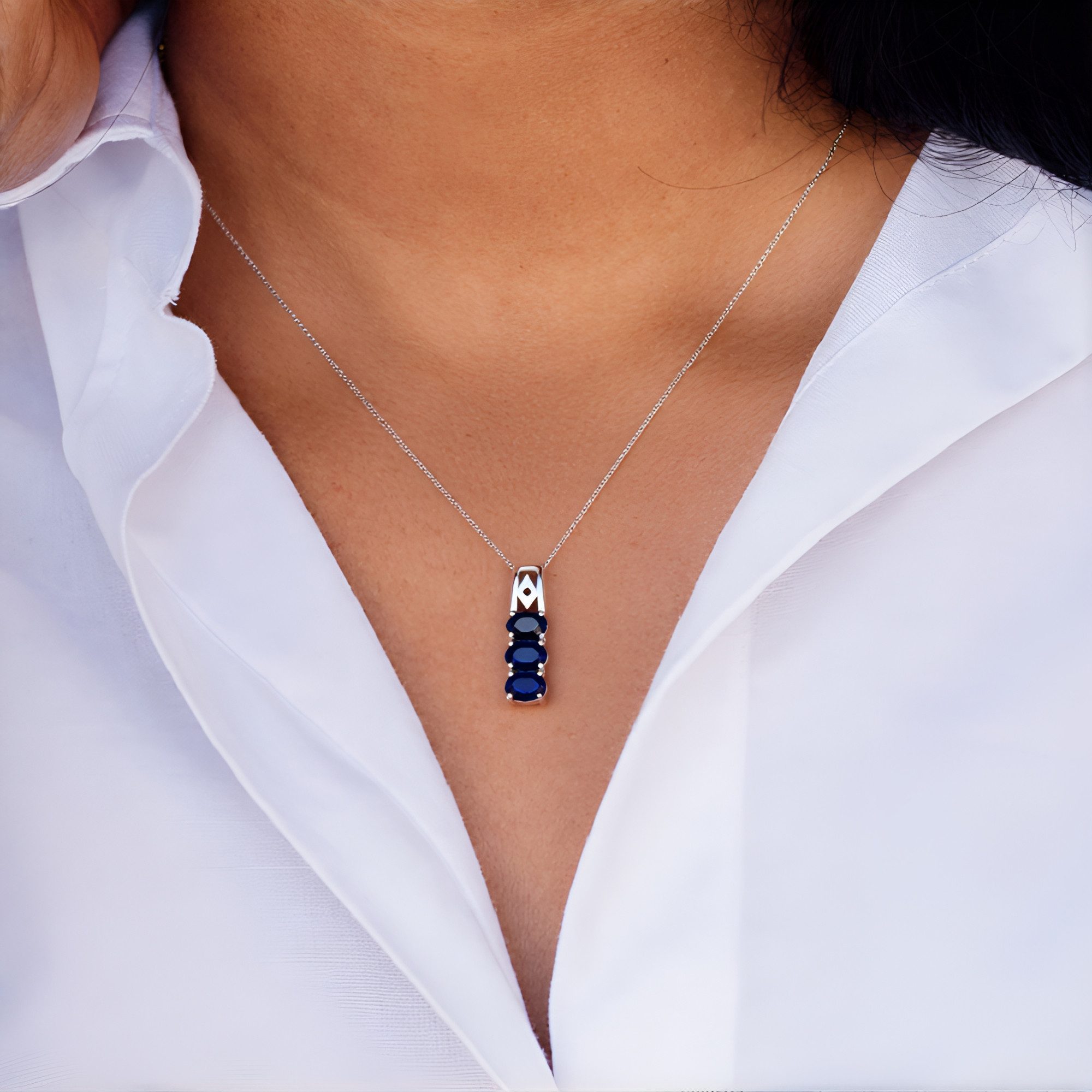 Cavill Kettenanhänger Cavill Silberanhänger mit 3 blauen Saphiren 1,92 ct O günstig online kaufen