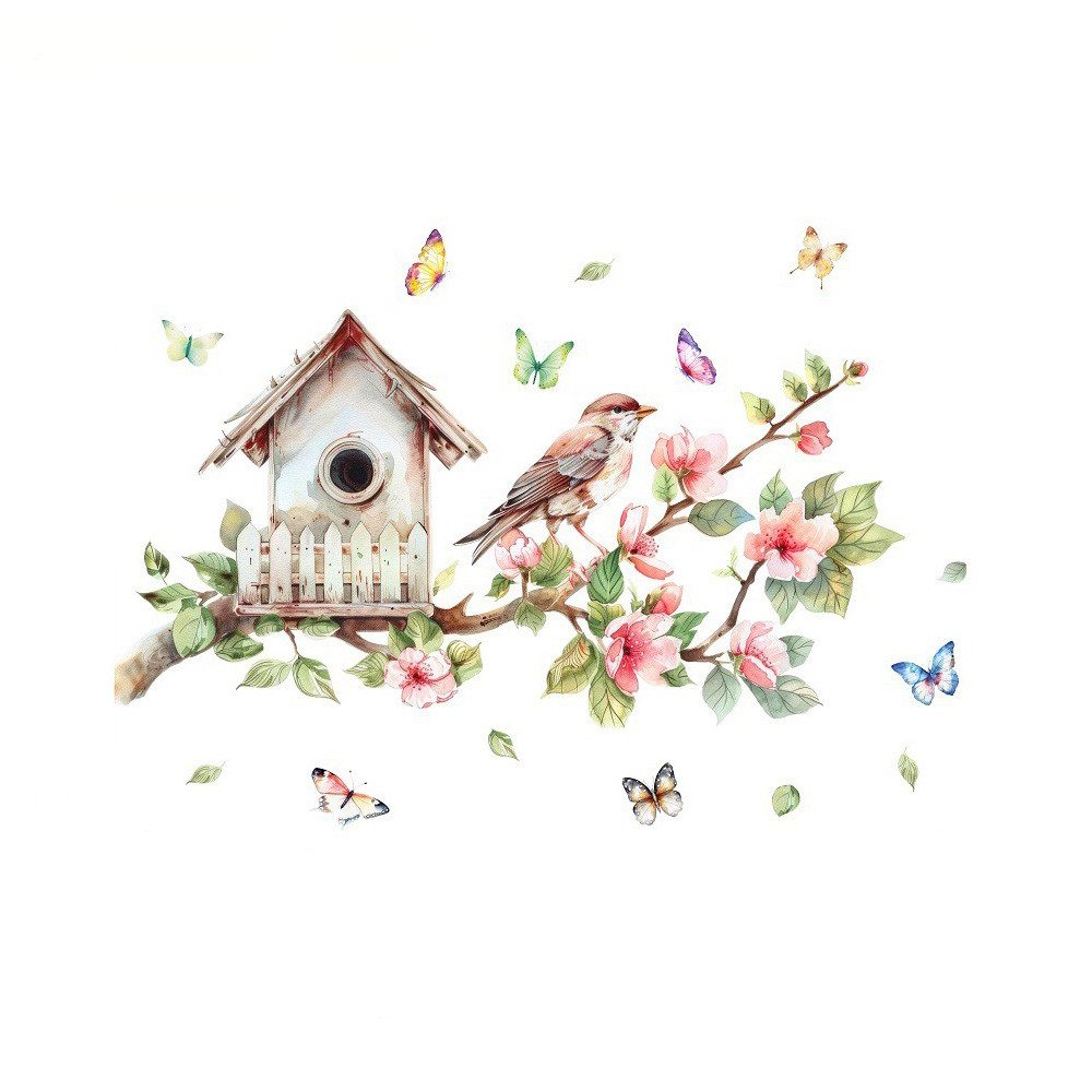 Agger Wandsticker Pflanzen- und Vogel-Wandaufkleber, Wanddekoration für Zuhause