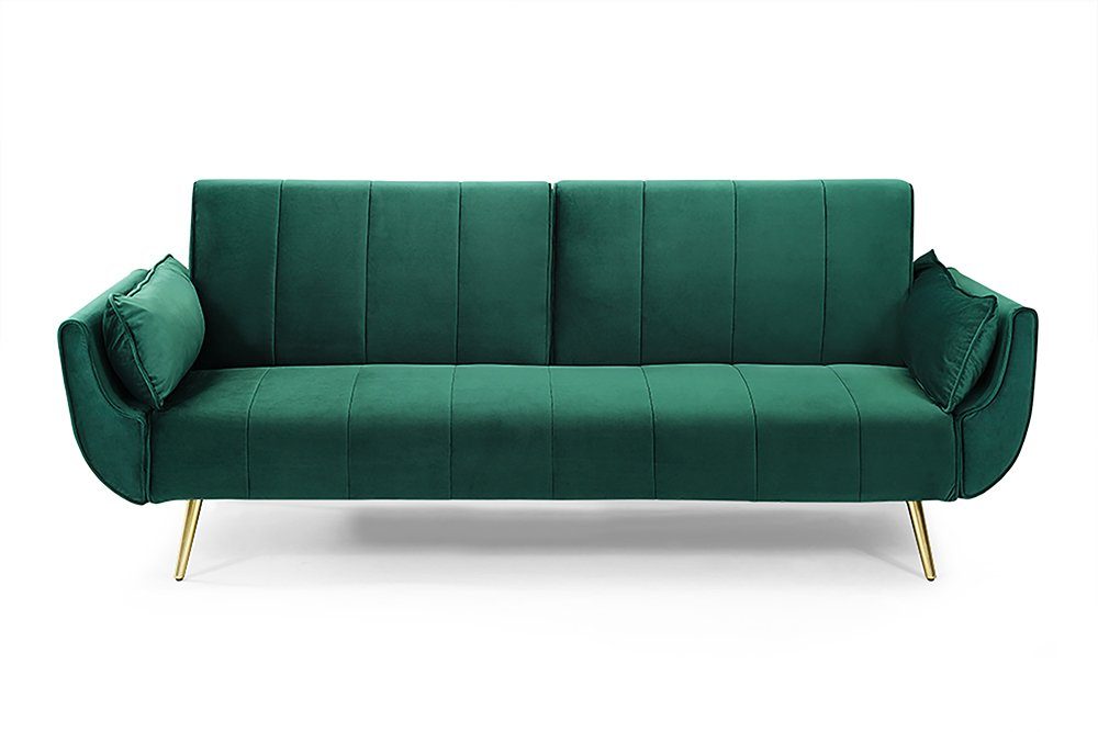 riess-ambiente Schlafsofa DIVANI 220cm smaragdgrün/gold - Samt, Pappelholz, inkl. Kissen, Retro, Einzelartikel 1 Teile, 3-Sitzer mit Bettfunktion - ideal für Wohn- und Schlafzimmer oder Loft