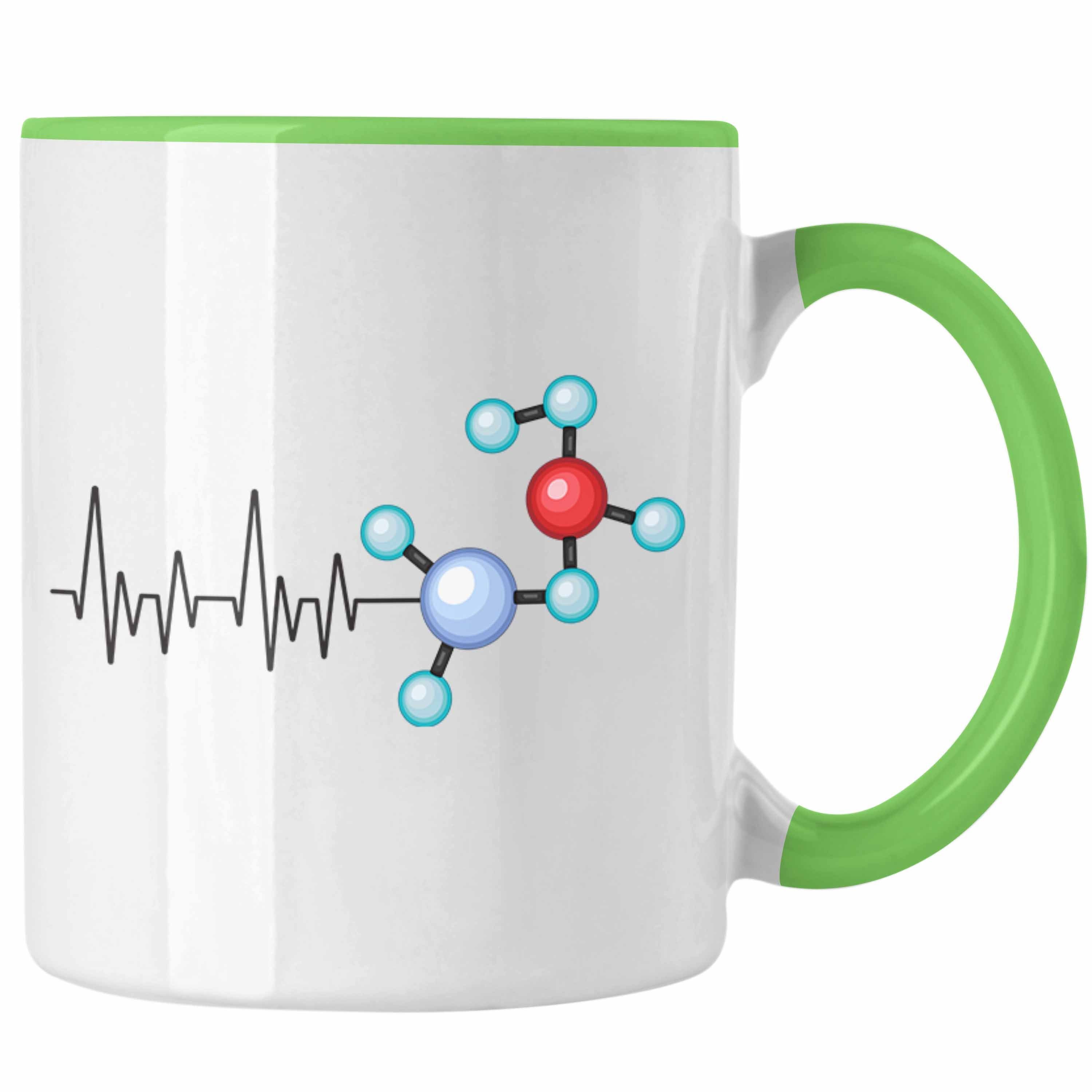 Trendation Tasse Trendation - Atom Physiker Herzschlag Tasse Geschenk für Physik Lehrer Grün
