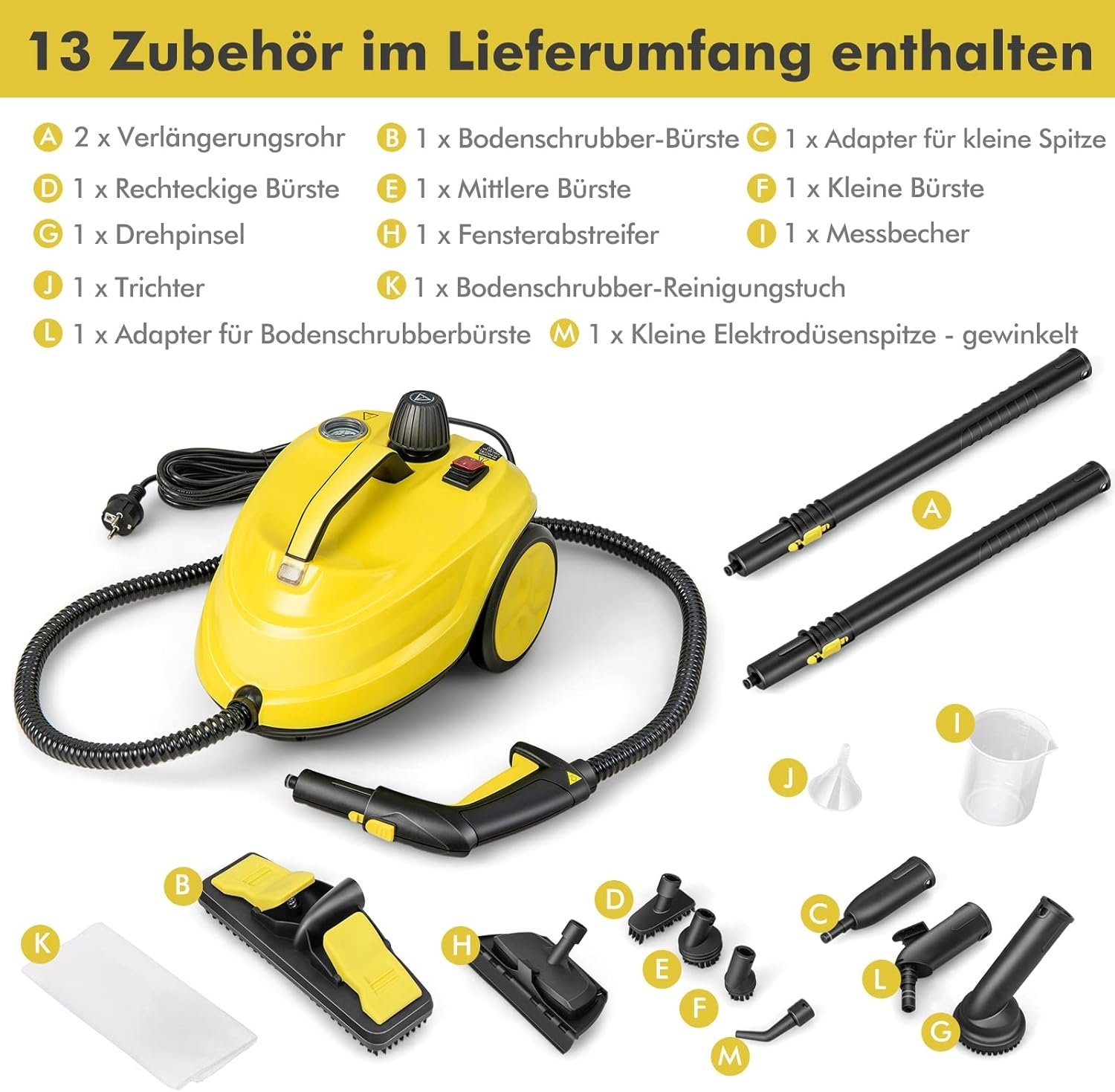 KOMFOTTEU Dampfreiniger Flächenleistung: 108 m², Dampfdruck: 5 bar, 2000,00 W, 1,8 L Wasserkapazität