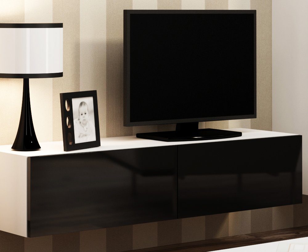 Stylefy 1xLowboard Push-to-Open, aus Modern bestehend Weiß/Schwarz 3xHängeschrank, Hochglanzfronten, Wohnzimmer-Set), Design und XIV, Wohnmöbel, (Set Wohnwand mit (4-St), Vago
