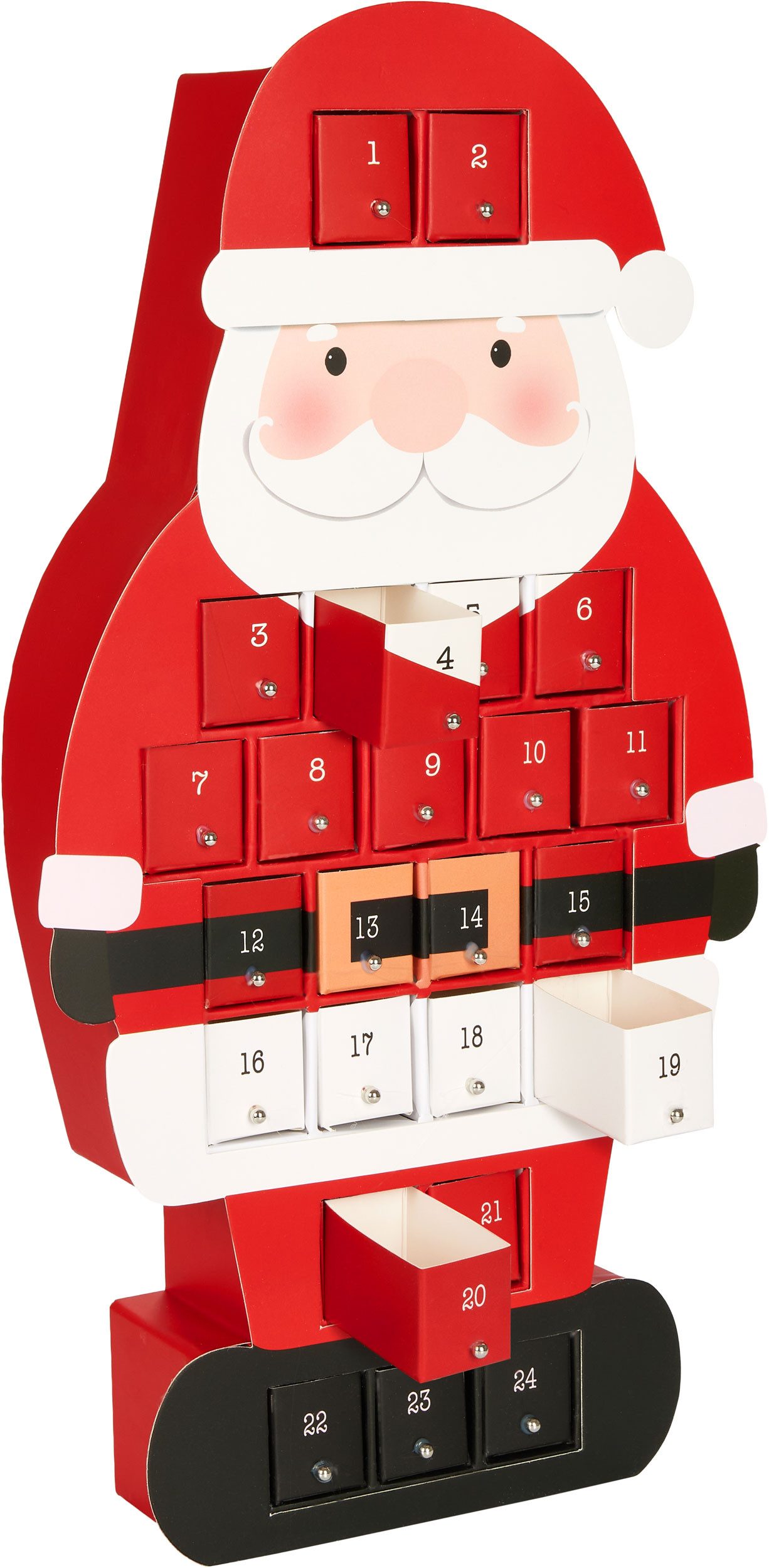 BRUBAKER befüllbarer Adventskalender Weihnachtsmann - Weihnachtskalender - 46 cm groß aus Pappe - Rot (Adventskalender zum Befüllen, 1-tlg), 24 Türchen für Gutscheine, Süßigkeiten und andere Überraschungen