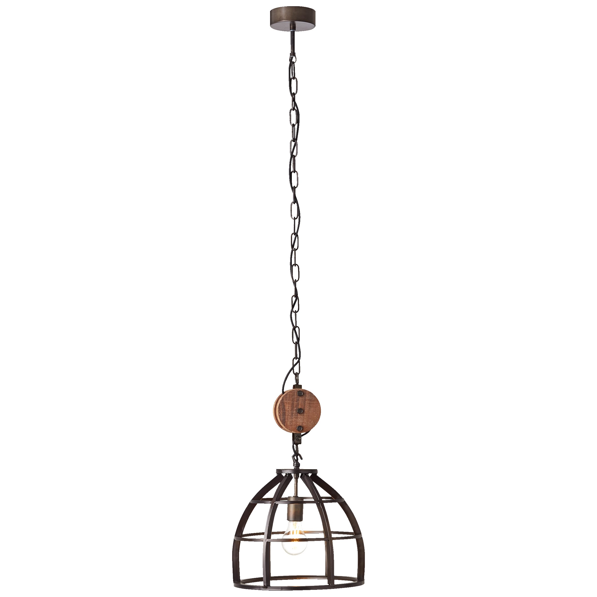Lightbox Pendelleuchte, ohne Leuchtmittel, Hängelampe, 147 cm Höhe, Ø 34 cm, E27, Metall/Holz, schwarz antik