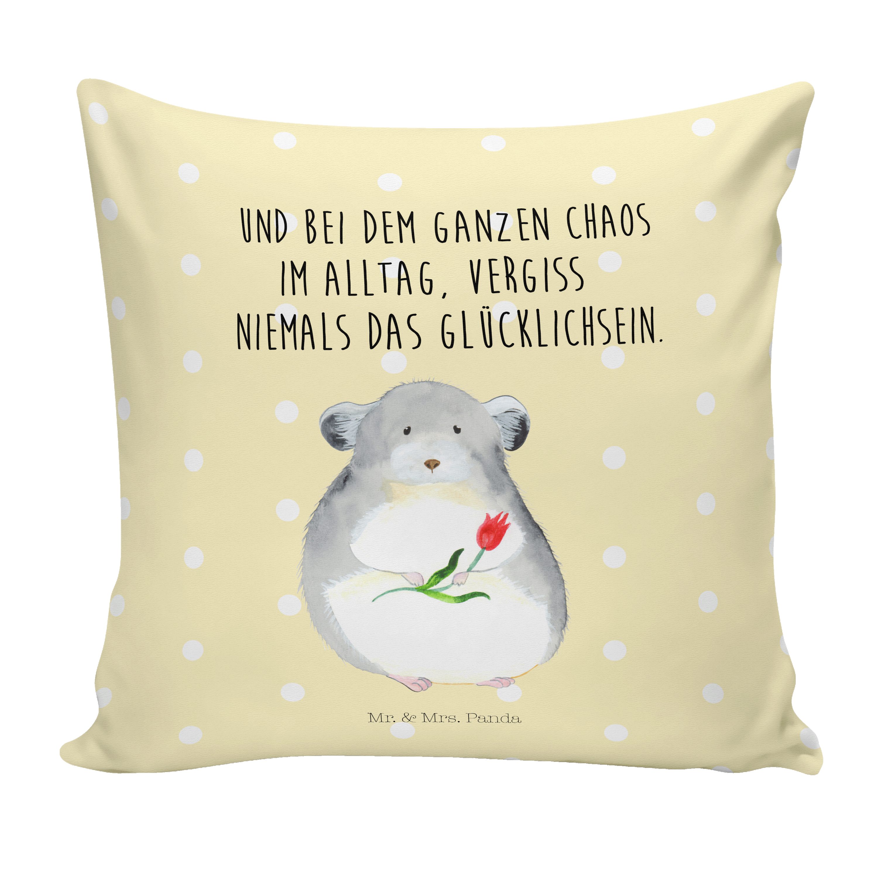 Mrs. Kissenhül - Pastell mit Geschenk, Dekokissen Gelb Mr. Panda Gute Chinchilla Laune, Blume & -