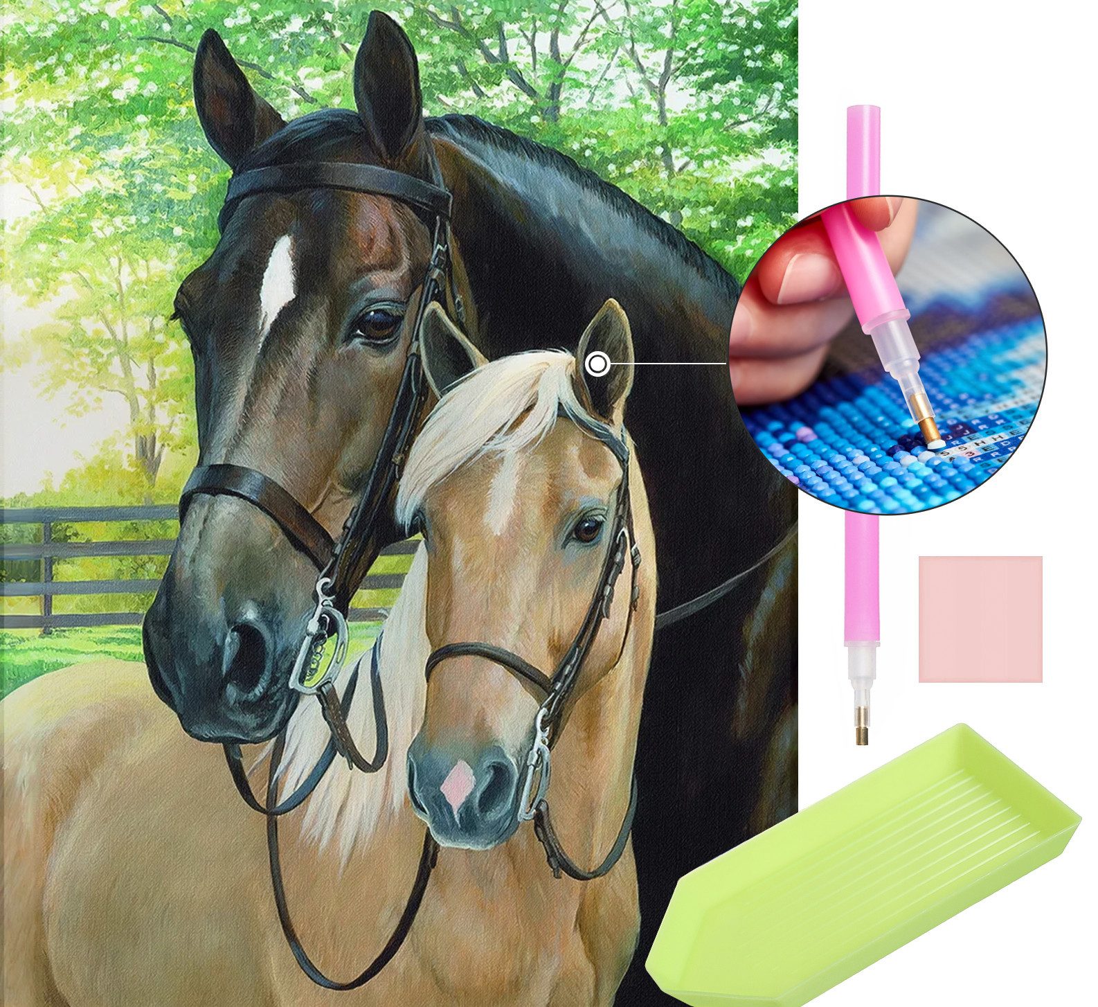 MALATEC Раскрась по номерам Diamond Painting: Pferde, 30x40 cm, Раскрась по номерам DIY (Komplett-Set), Kunstvolles Diamantmosaik, stressabbauend, funkelnde Dekoration.