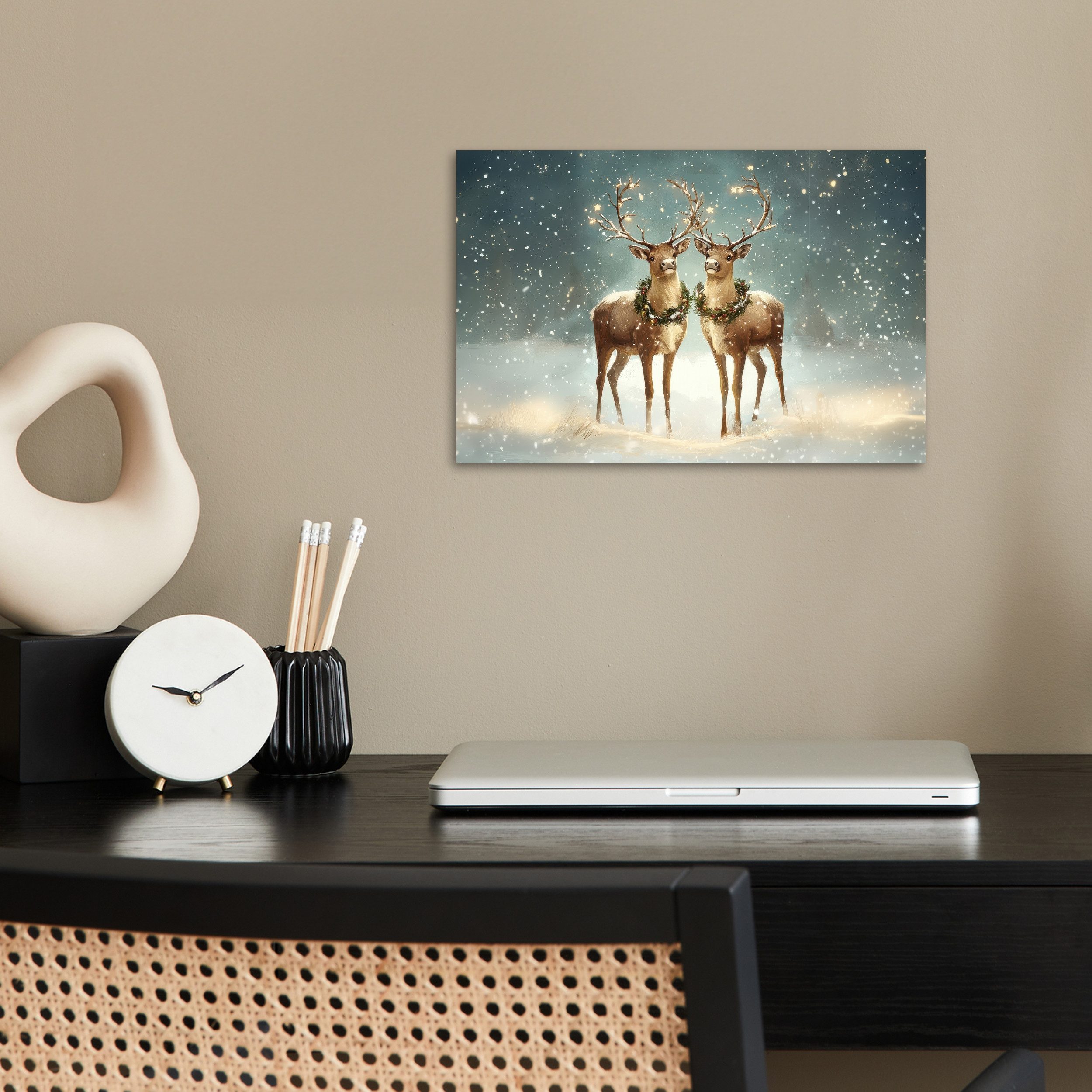 MuchoWow Poster Weihnachtszauber - Winterwald - Rentier, (1 St), Poster ohn günstig online kaufen