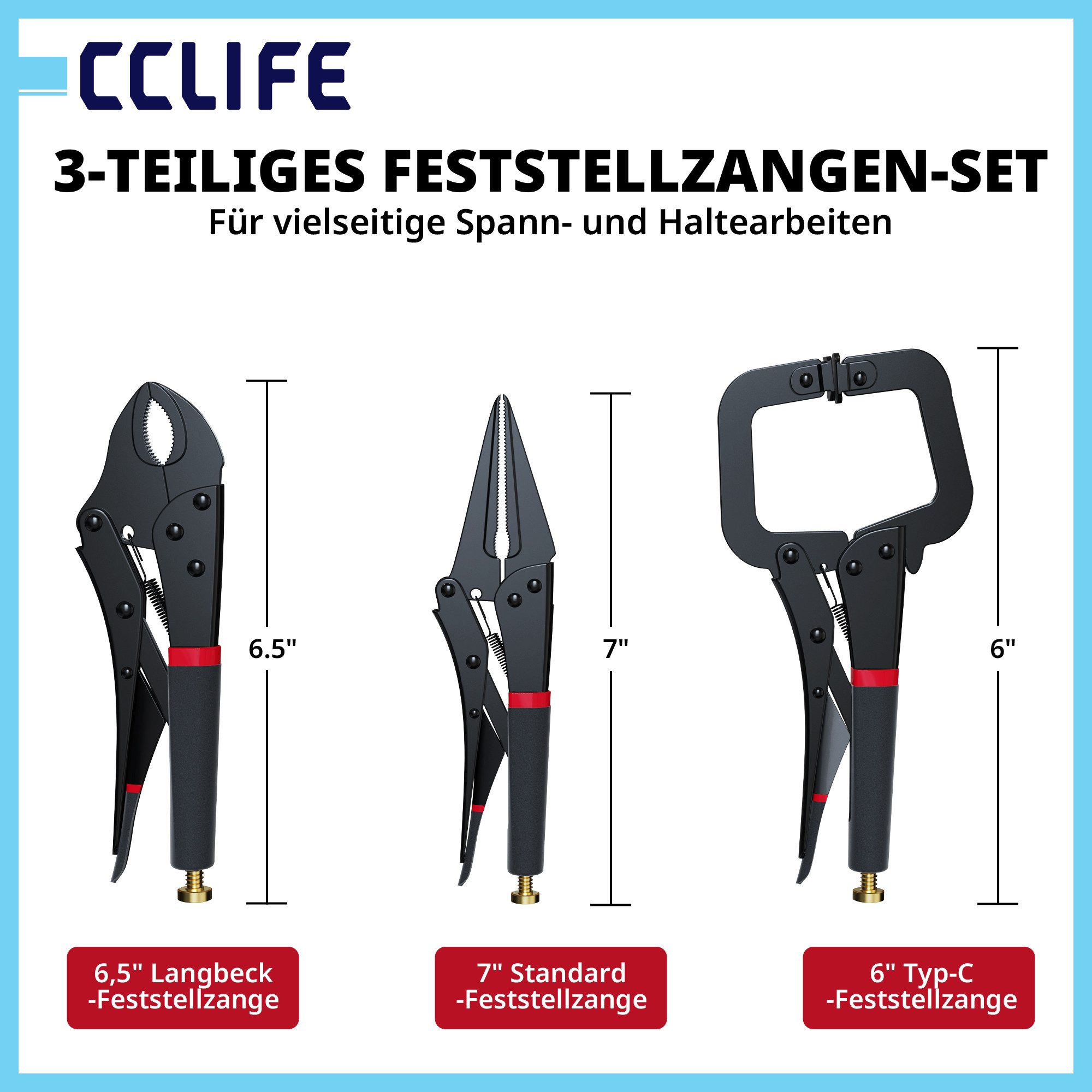 CCLIFE Gripzange CCLIFE Gripzangen Set aus Stahl fuer Schweißen und Reparatur, 3-tlg.