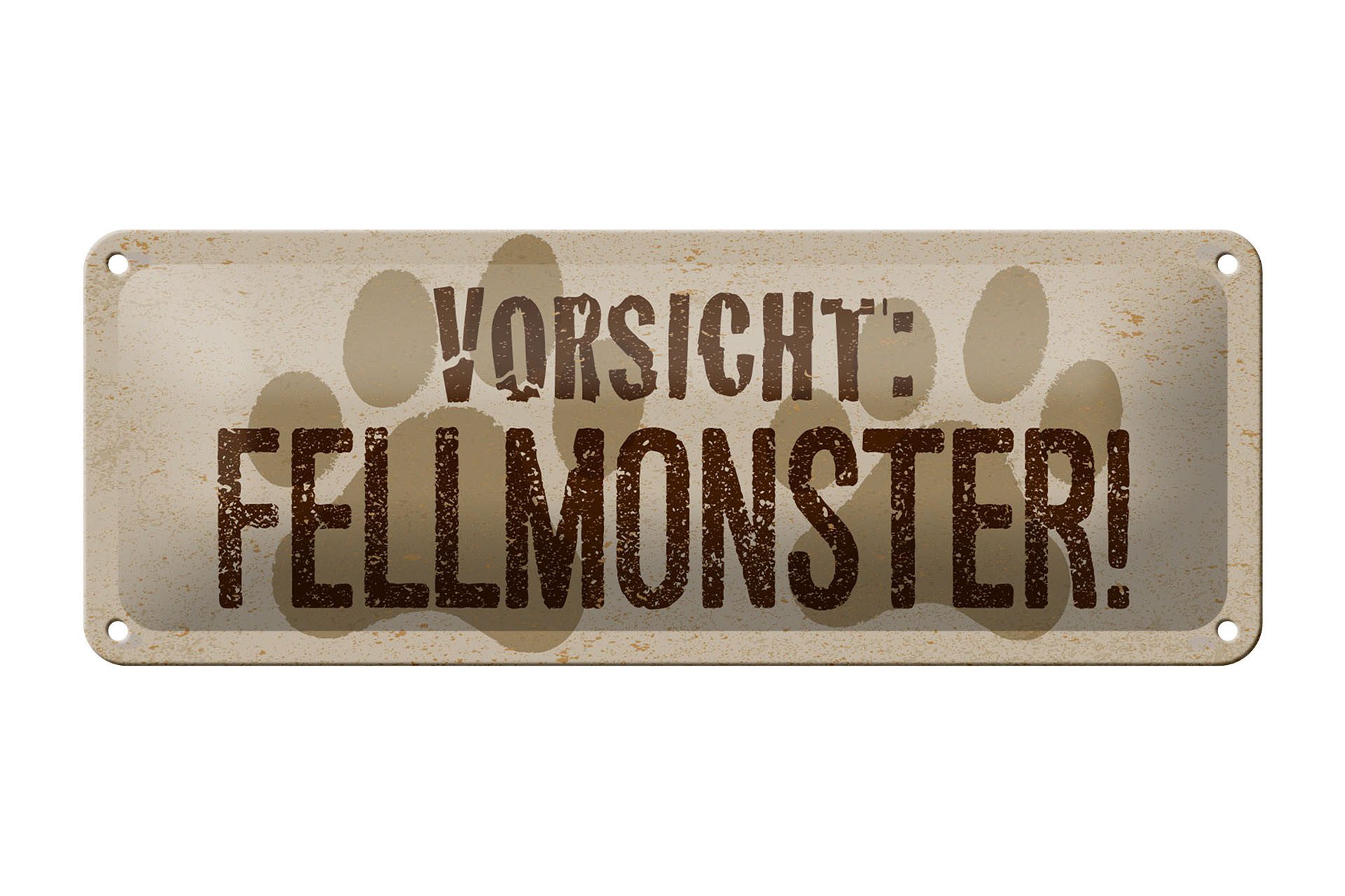 Femer GmbH Metallschild Hinweis 27x10 cm Vorsicht Fellmonster Tiere Pfoten, (1 St), gewölbte Oberfläche, abgerundete Ecken, umgeschlagene Kanten