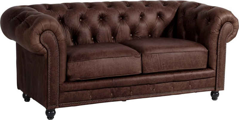 Max Winzer® Chesterfield-Sofa Old England, 2-Sitzer Ledersofa mit Knopfheftung & Ziernägeln, Breite 192 cm