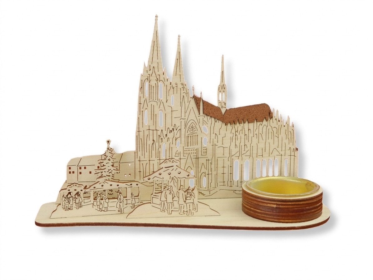 DeColibri Teelichthalter Teelichthalter Köln Dom Schwibbogen - Holzkunst aus Sachsen (Packung), Holzkunst aus Sachsen, für Teelichte geeignet