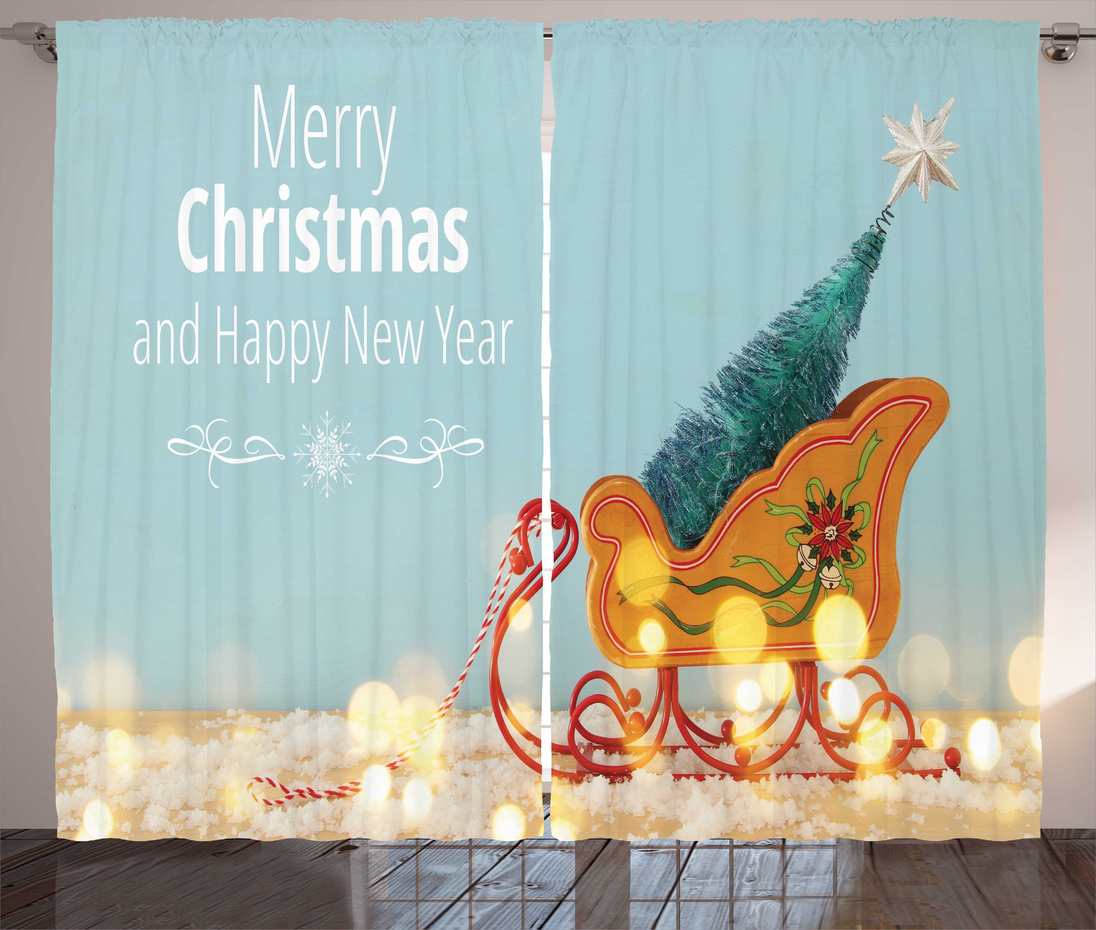 Weihnachtsbaum Schlaufen und Gardine mit Neujahr auf Schlafzimmer Kräuselband Vorhang Haken, Schlitten Abakuhaus,