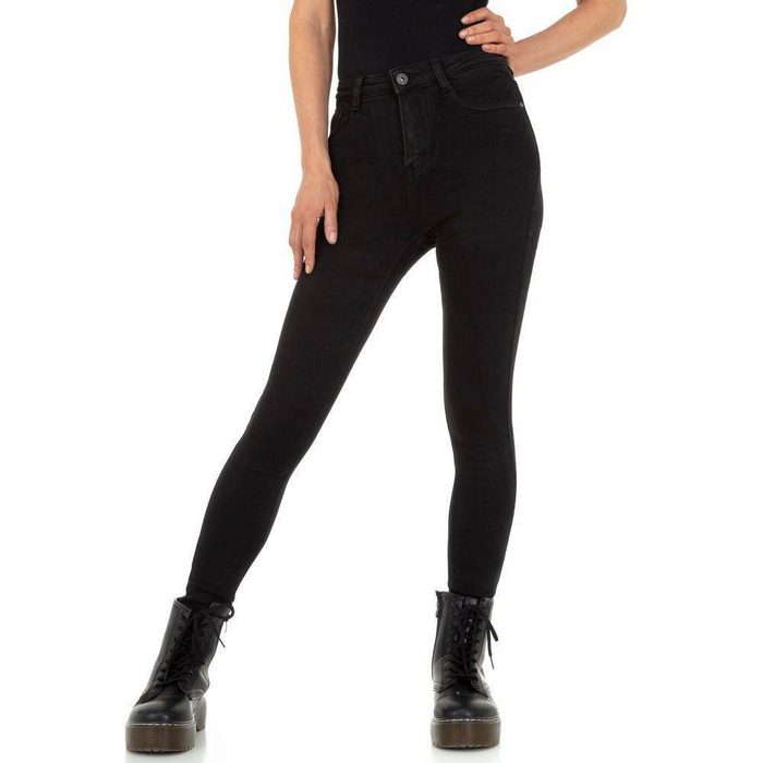 Ital-Design High-waist-Jeans Damen Freizeit Jeansstoff High Waist Jeans in Schwarz