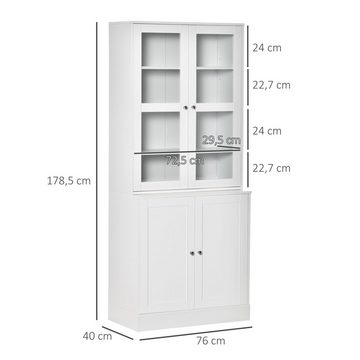 HOMCOM Bücherregal Bücherschrank 178,5 cm Hochschrank mit Glastür 6 Fächern, Küchenschrank 1-tlg., für Wohnzimmer Büro Weiß