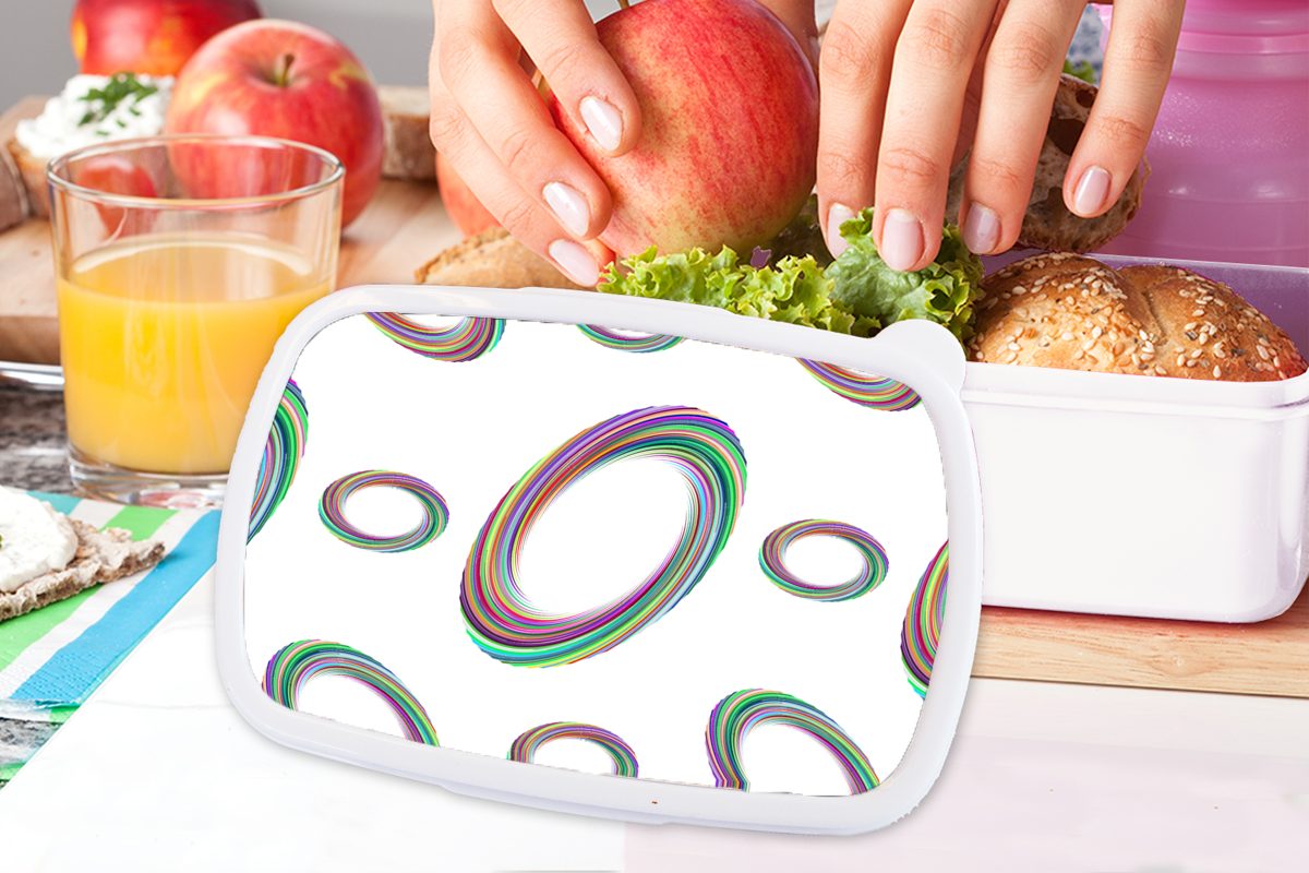 MuchoWow Lunchbox Ring - Regenbogen Kunststoff, für Mädchen Jungs Erwachsene, und für Muster, (2-tlg), - und weiß Kinder Brotdose, Brotbox