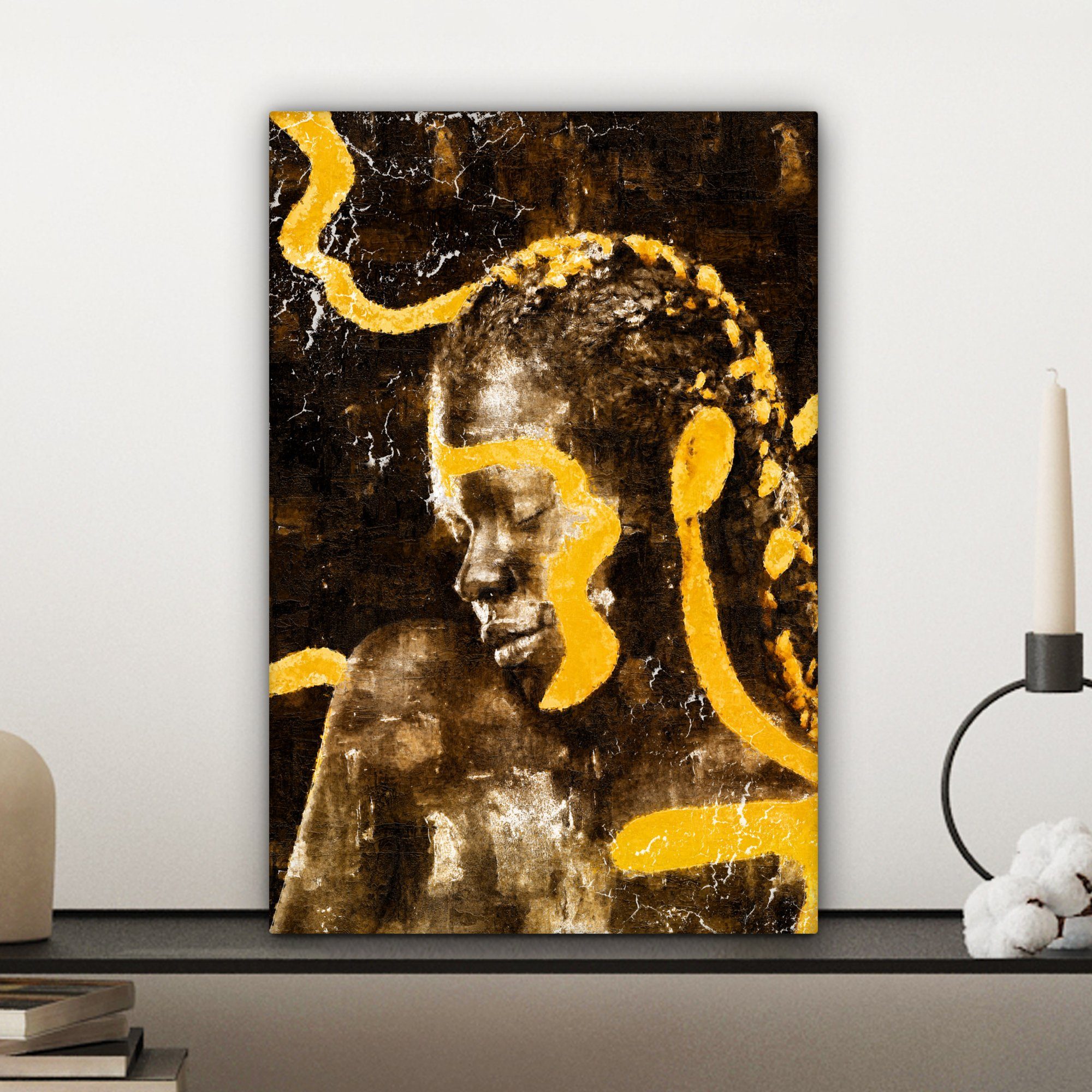 (1 cm - Gemälde, Leinwandbild Zackenaufhänger, Frau 20x30 - fertig OneMillionCanvasses® Leinwandbild Gold, St), Schwarz inkl. bespannt
