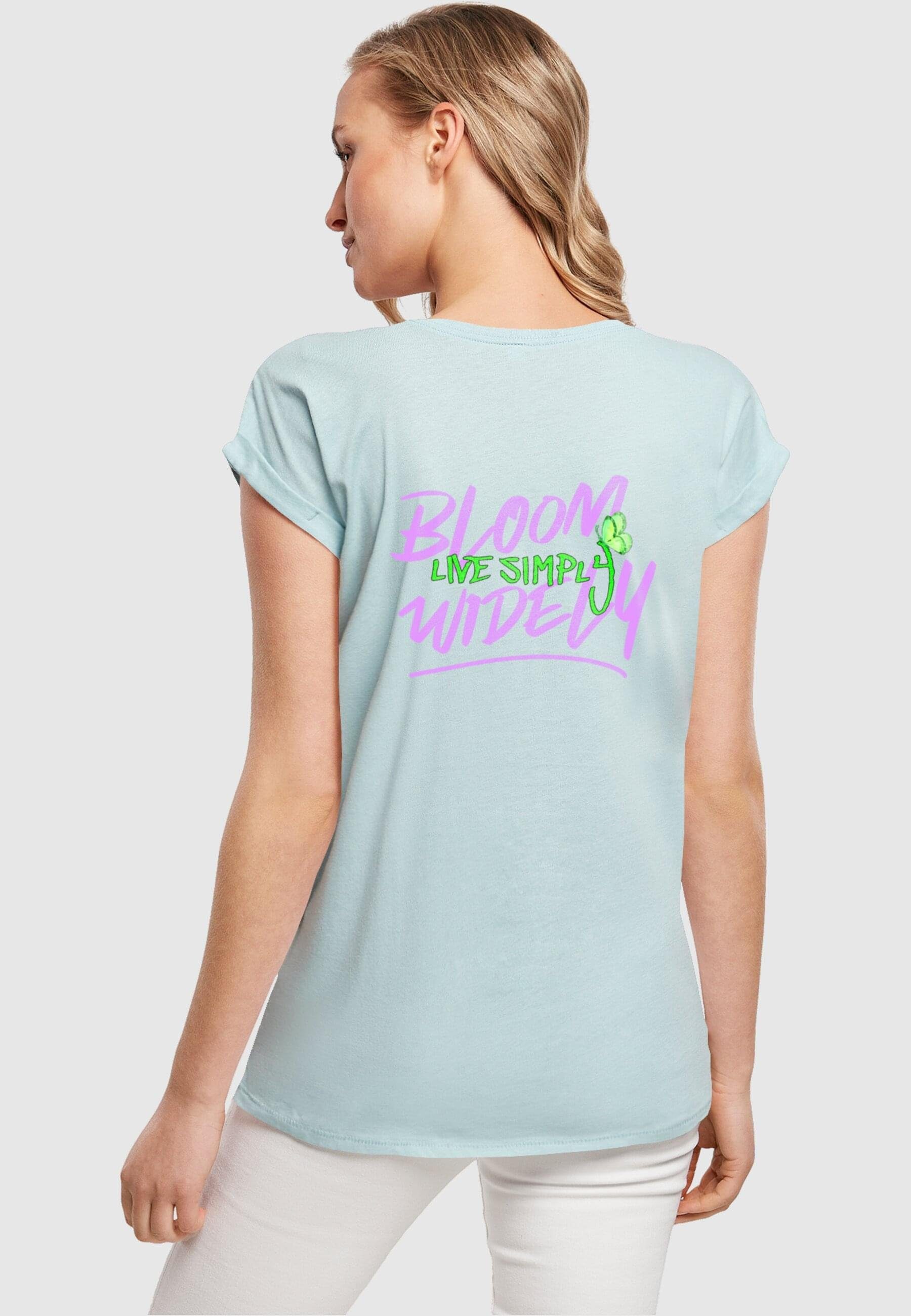 Extended Never Too (1-tlg) Shoulder Ladies Late oceanblue Damen Tee Merchcode T-Shirt