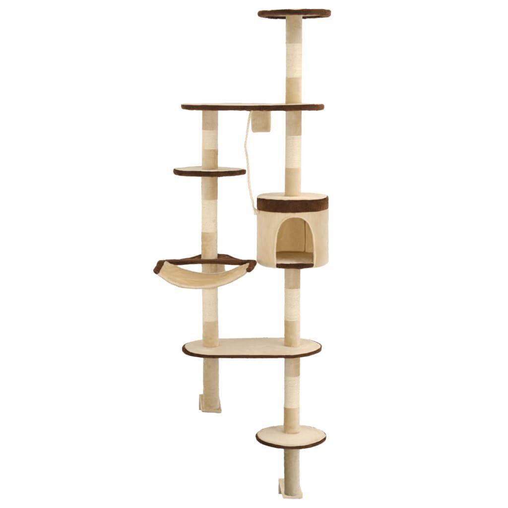 vidaXL Kratzbaum, Wandkratzbaum mit Sisal-Kratzsäulen 194 cm Beige/Braun
