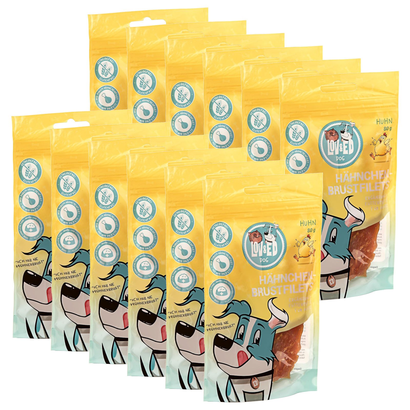 Lov&Ed Hähnchenbrustfilets für Hunde, 12x 80 g, Snack für: Hund
