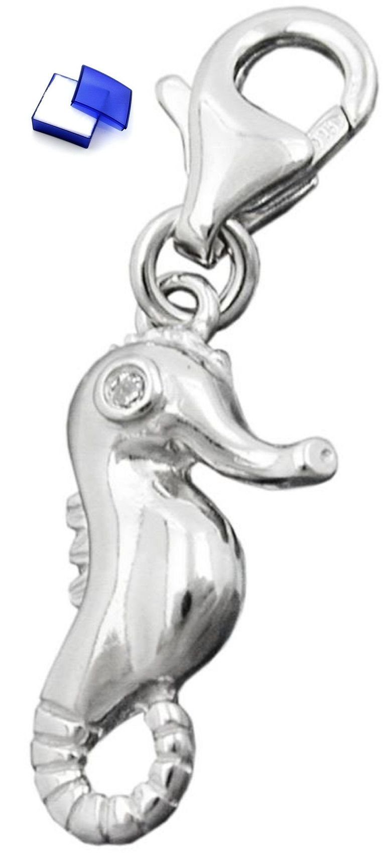 Herren Schmuck unbespielt Kettenanhänger Anhänger Charm Seepferdchen mit Zirkonia glänzend rhodiniert 925 Silber 16 x 8 mm inkl.