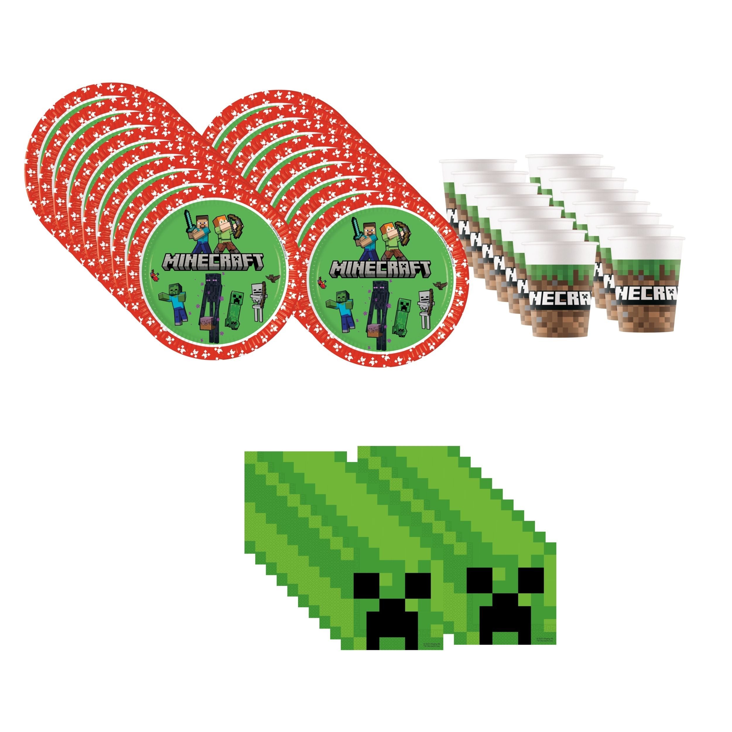 Procos Einweggeschirr-Set Minecraft Partygeschirr Set 52-tlg Kindergeburtstag Zocker Teller, 16 Personen