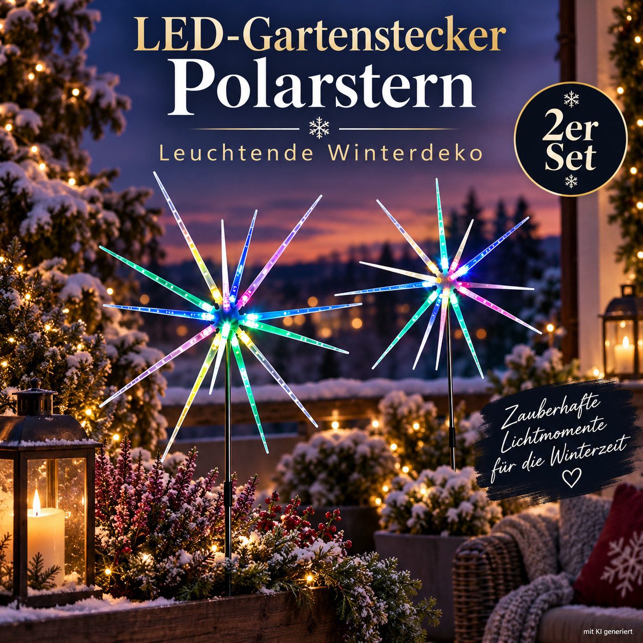 Weltbild LED Dekolicht LED-Gartenstecker Polarstern 2er Set Gartenstecker Weihnachtsdeko, Winterdeko LED Beleuchtung Außenbeleuchtung Stern Dekoration