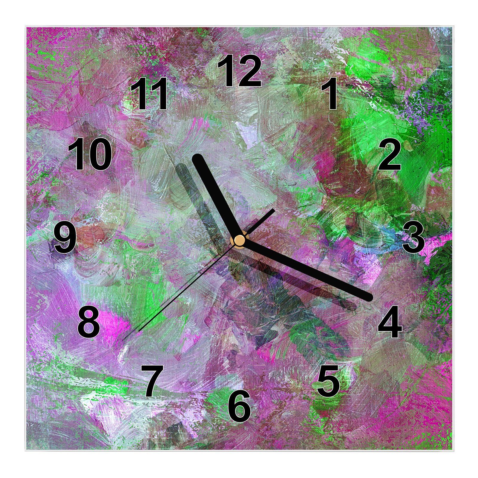 Primedeco Wanduhr Glasuhr Wanduhr Wandkunst Größe 30 x 30 cm mit Motiv Gemalter Hintergrund farbig