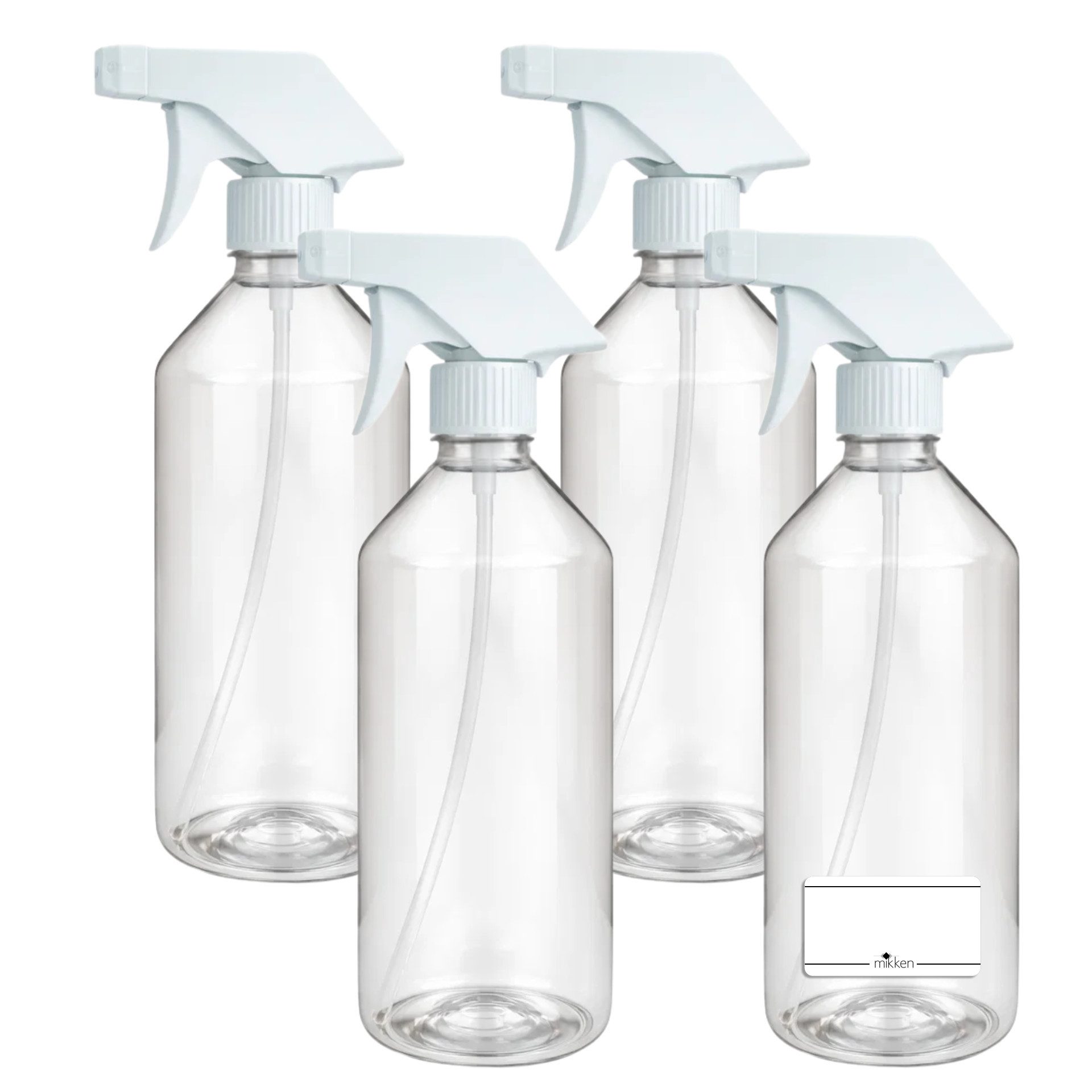 mikken Sprühflasche leere Flasche 500 ml aus PET transparent Laborflasche mit Trigger, (Spar-Set, 4-tlg., 2er, 4er, 6er, 10er), Fassungsvermögen: 0,5 Liter, Made in Europe